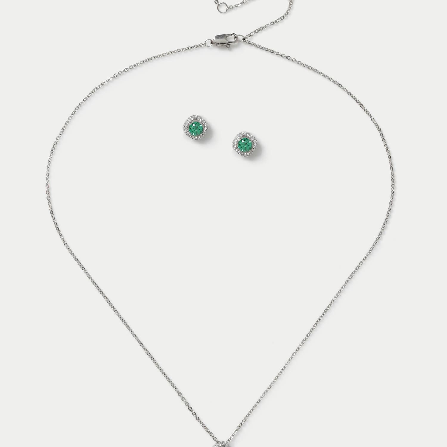M&S Women's Platinum Plated Birthstone Earring and Necklace Set - Green