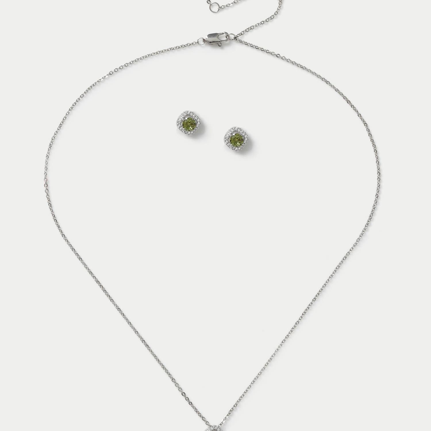M&S Women's Platinum Plated Birthstone Earring and Necklace Set - Light Green