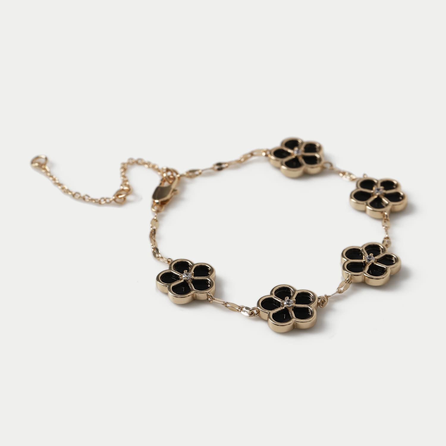 M&S Women's Black Enamel Flower Bracelet