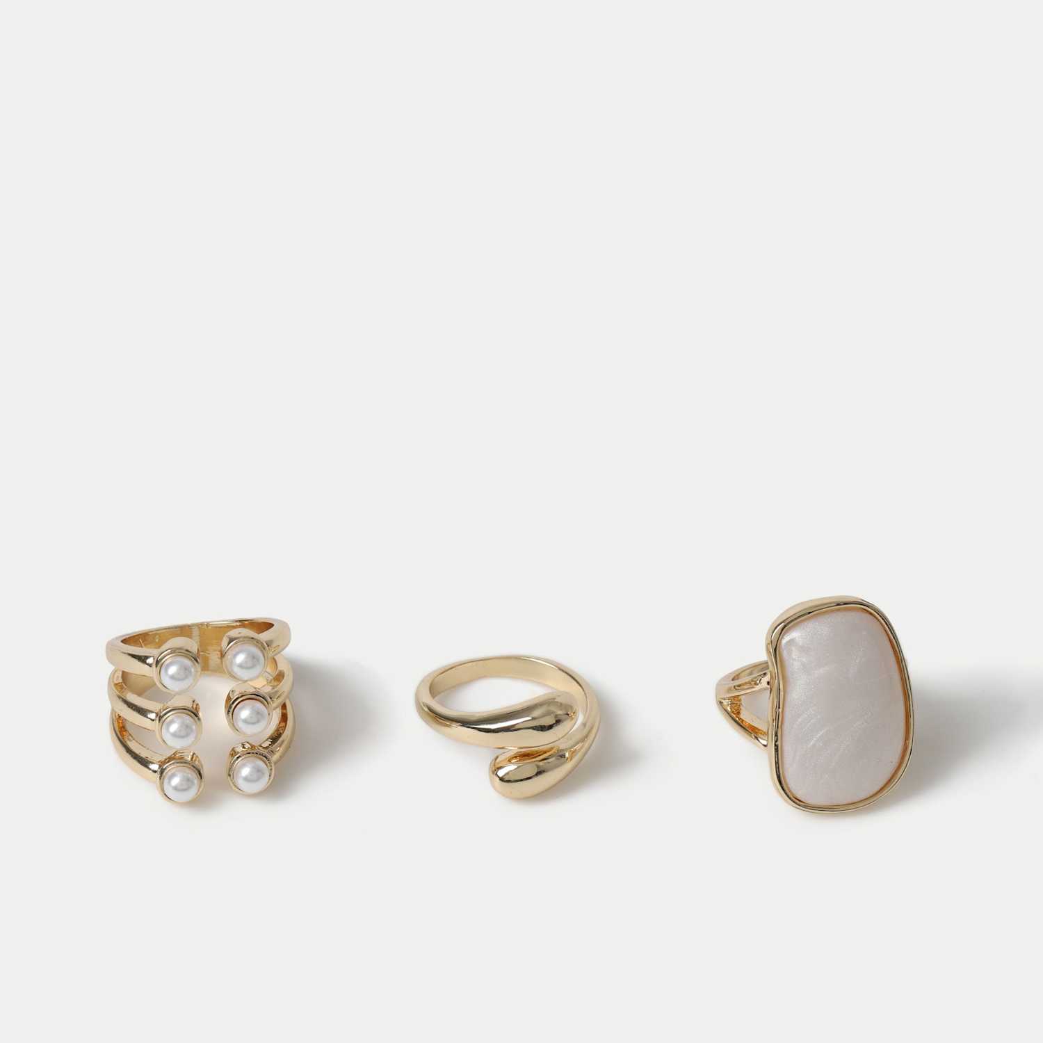 M&S Girls 3 Pack Pearl Ring Set - Medium-Large - Gold