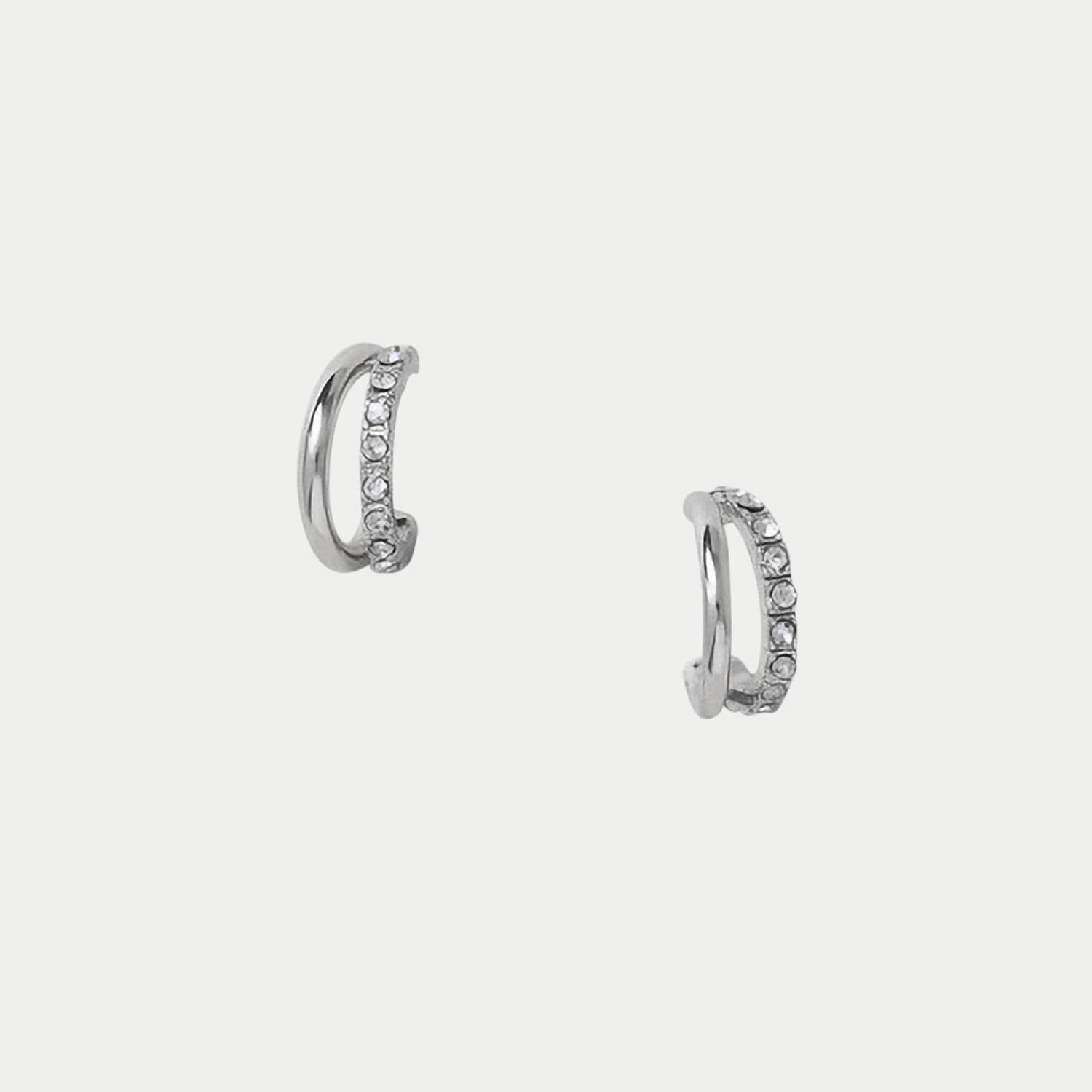 M&S Women's Embellished Double Hoop Earrings - Small-Medium - Silver