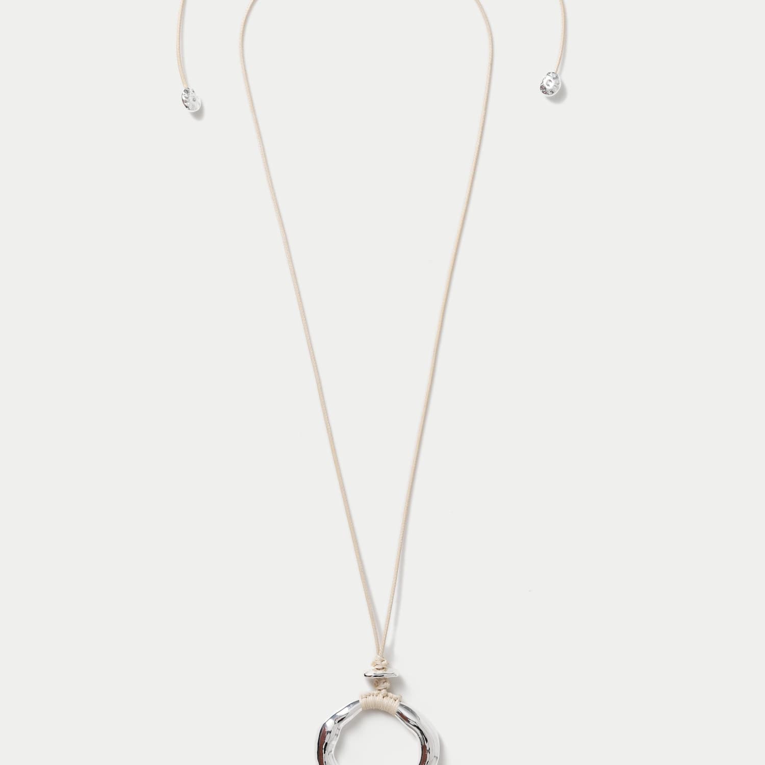 M&S Women's Molten Circle Pendant Cord Necklace - Small-Medium - Silver