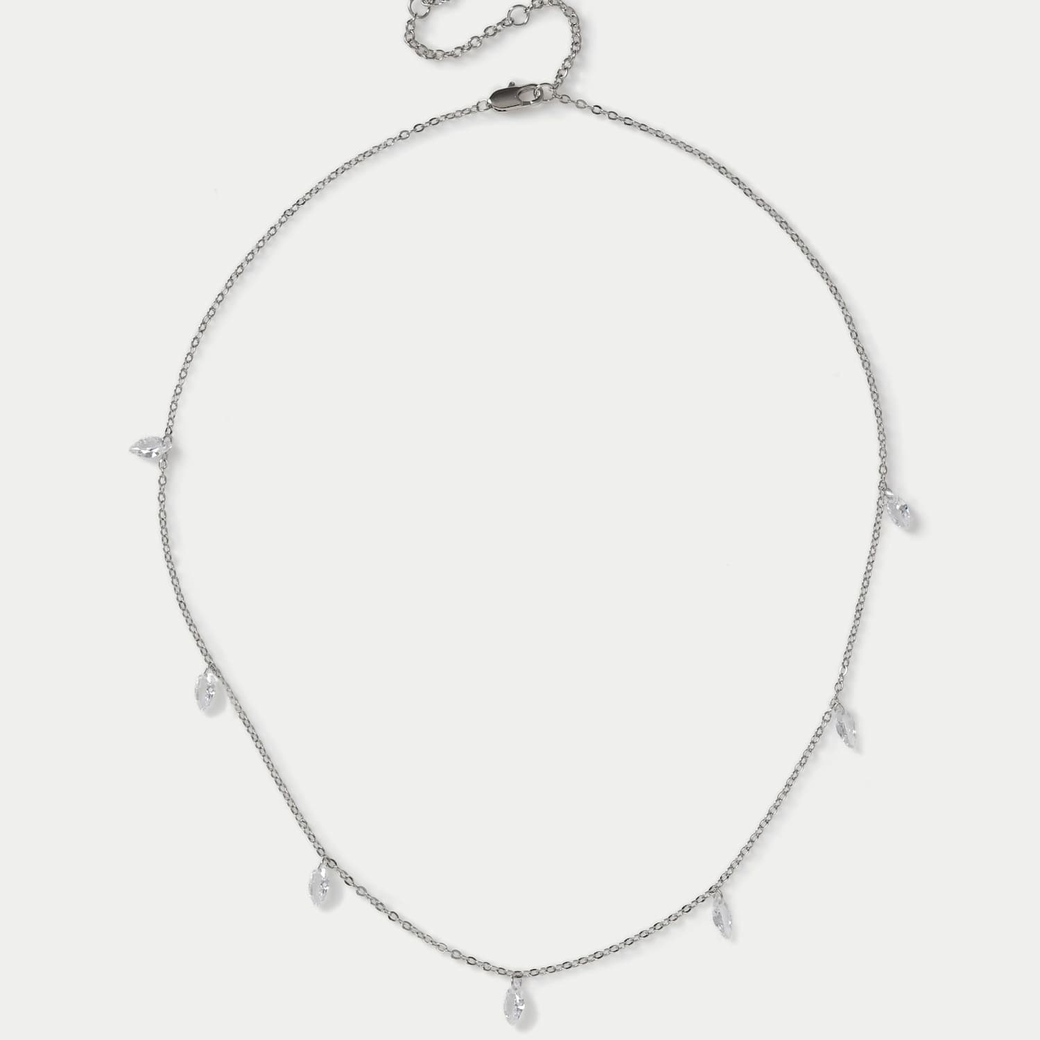 M&S Women's Platinum Plated Droplet Necklace - Small-Medium - Silver