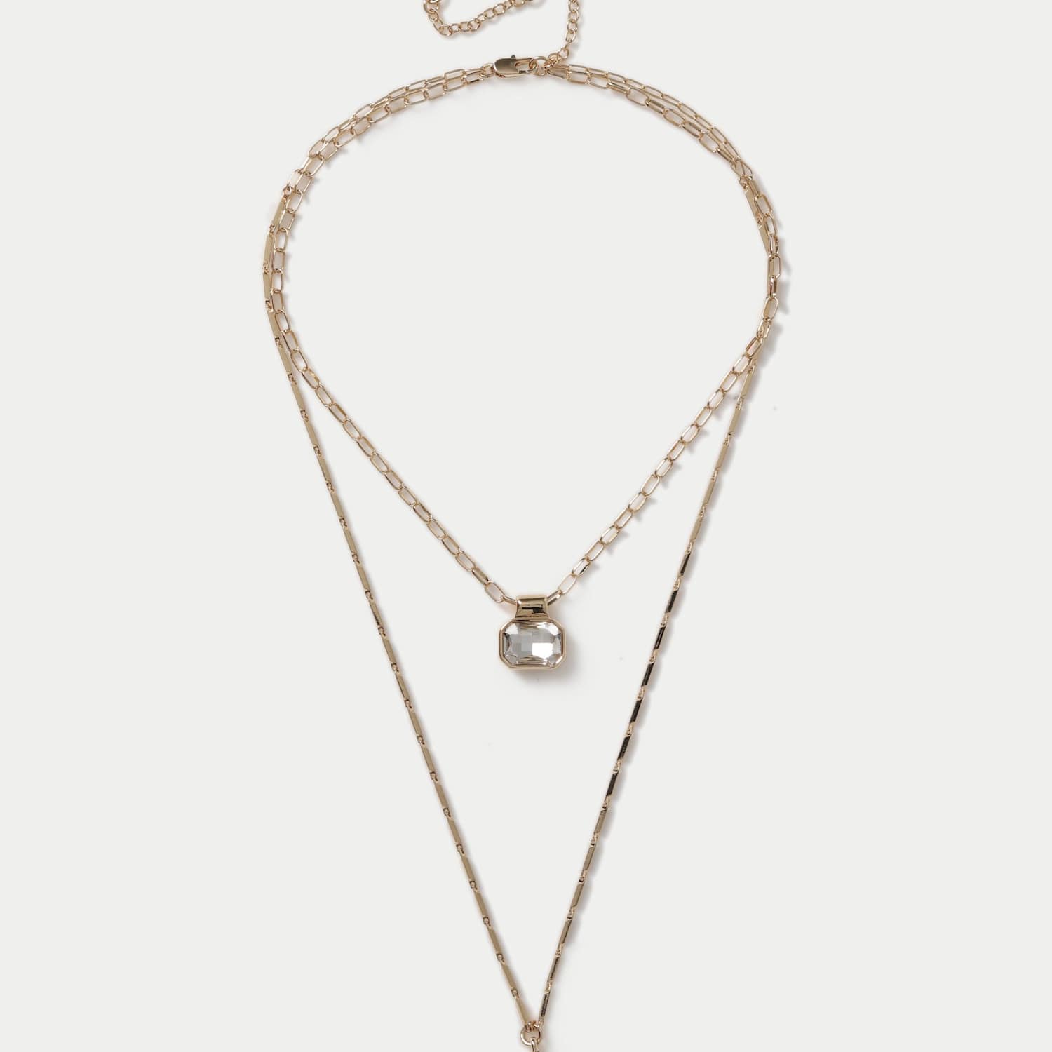 M&S Women's Gold Tone Crystal Multirow Necklace - Small-Medium