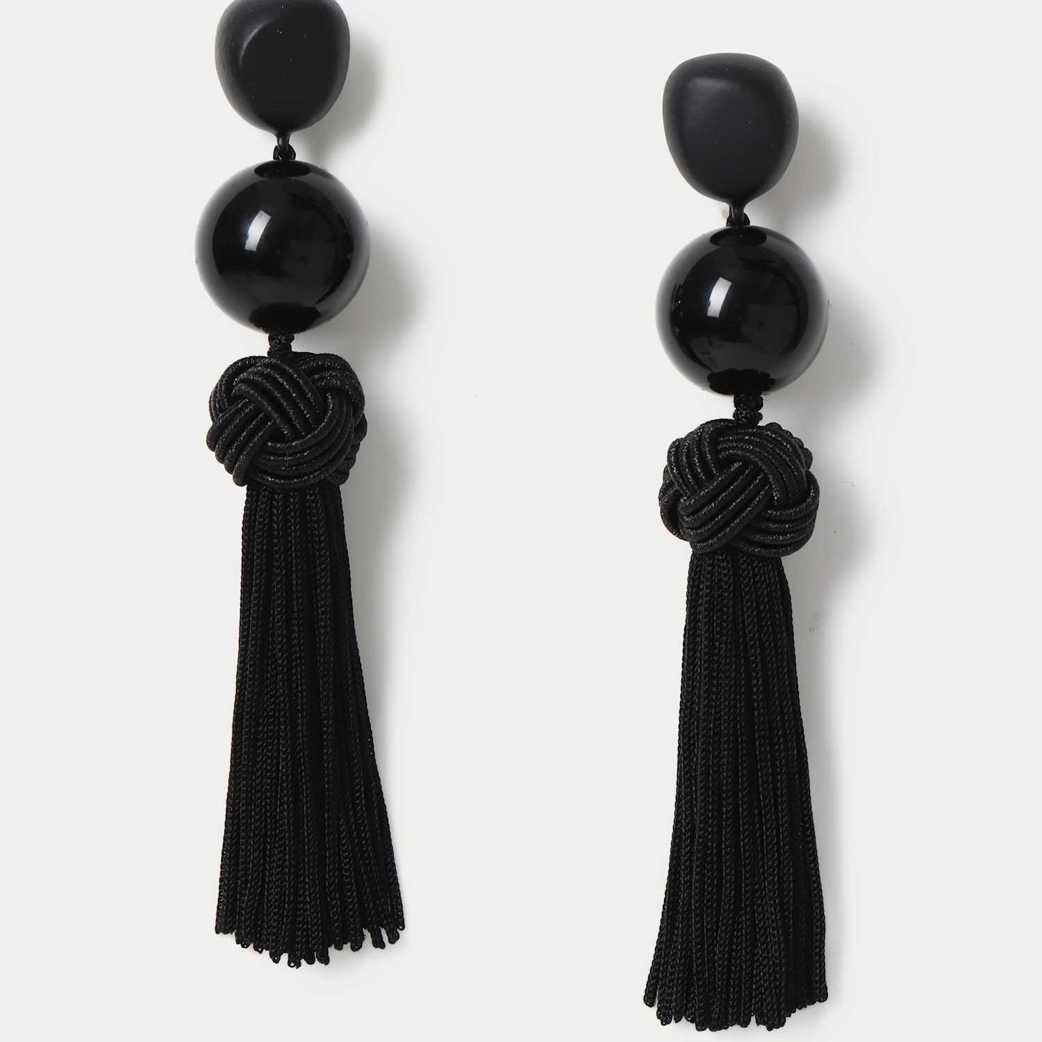 M&S Women's Pebble Bead Tassel Earring - Black