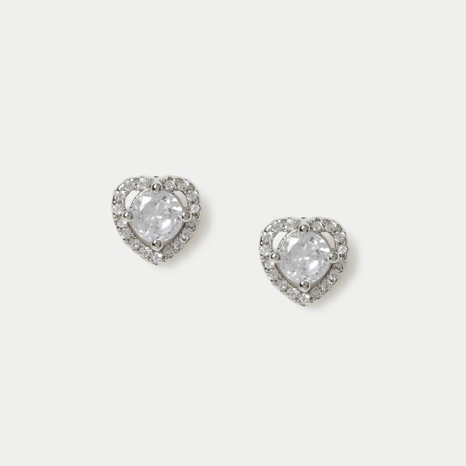M&S Women's Platinum Plated Mini Heart Earrings - Silver
