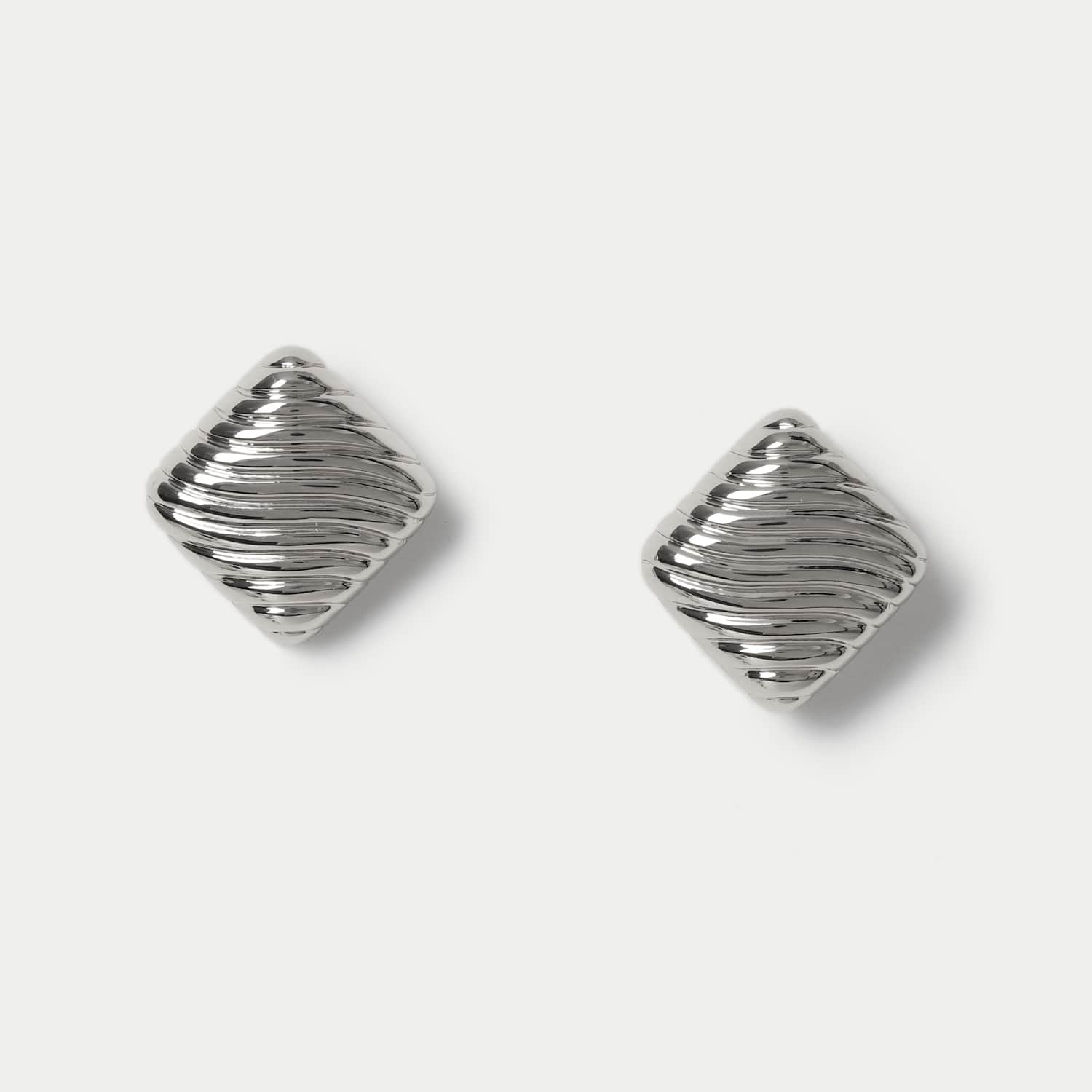 M&S Women's Silver Tone Texture Square Earrings