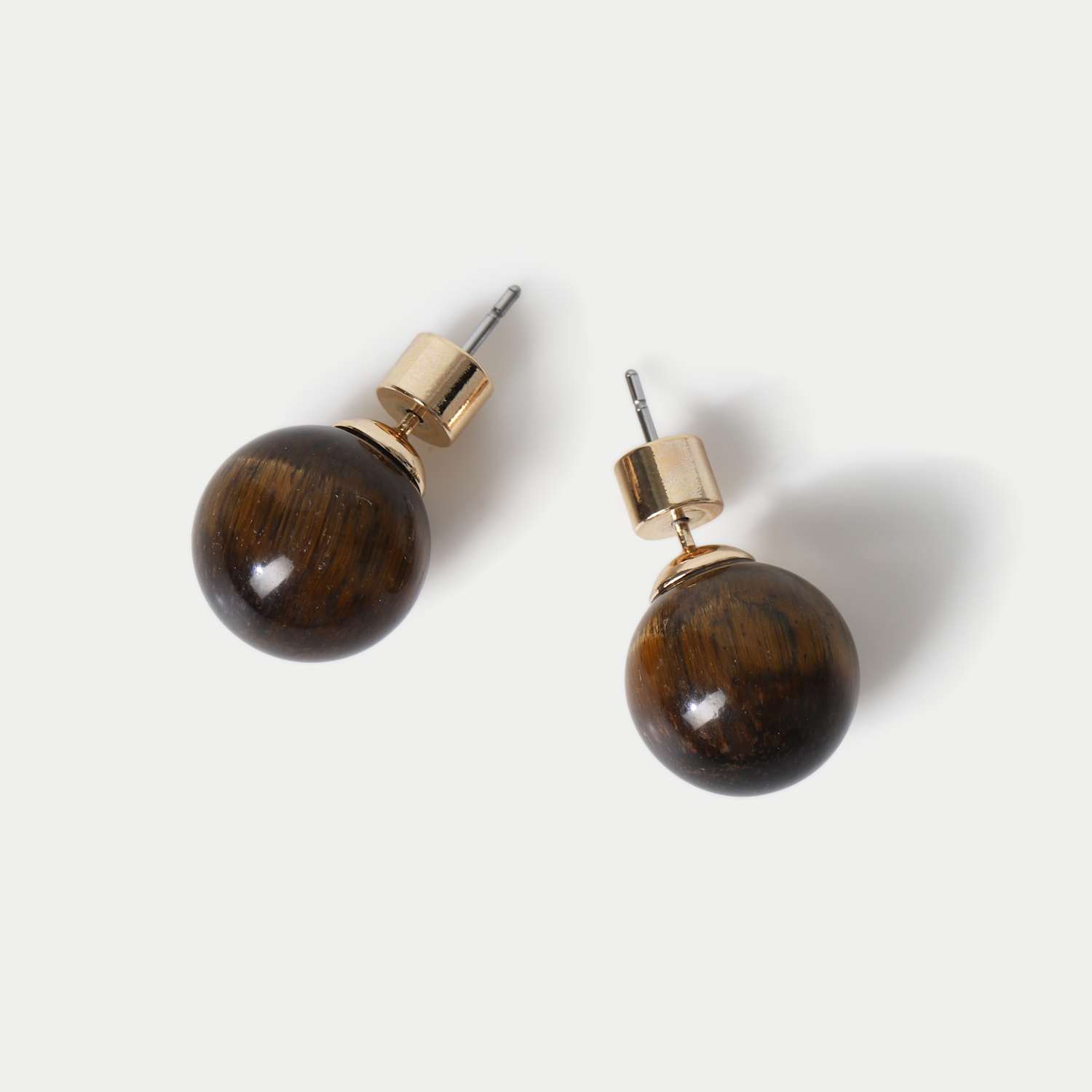 M&S Women's Natural Stone Round Stud Earrings - Brown Mix