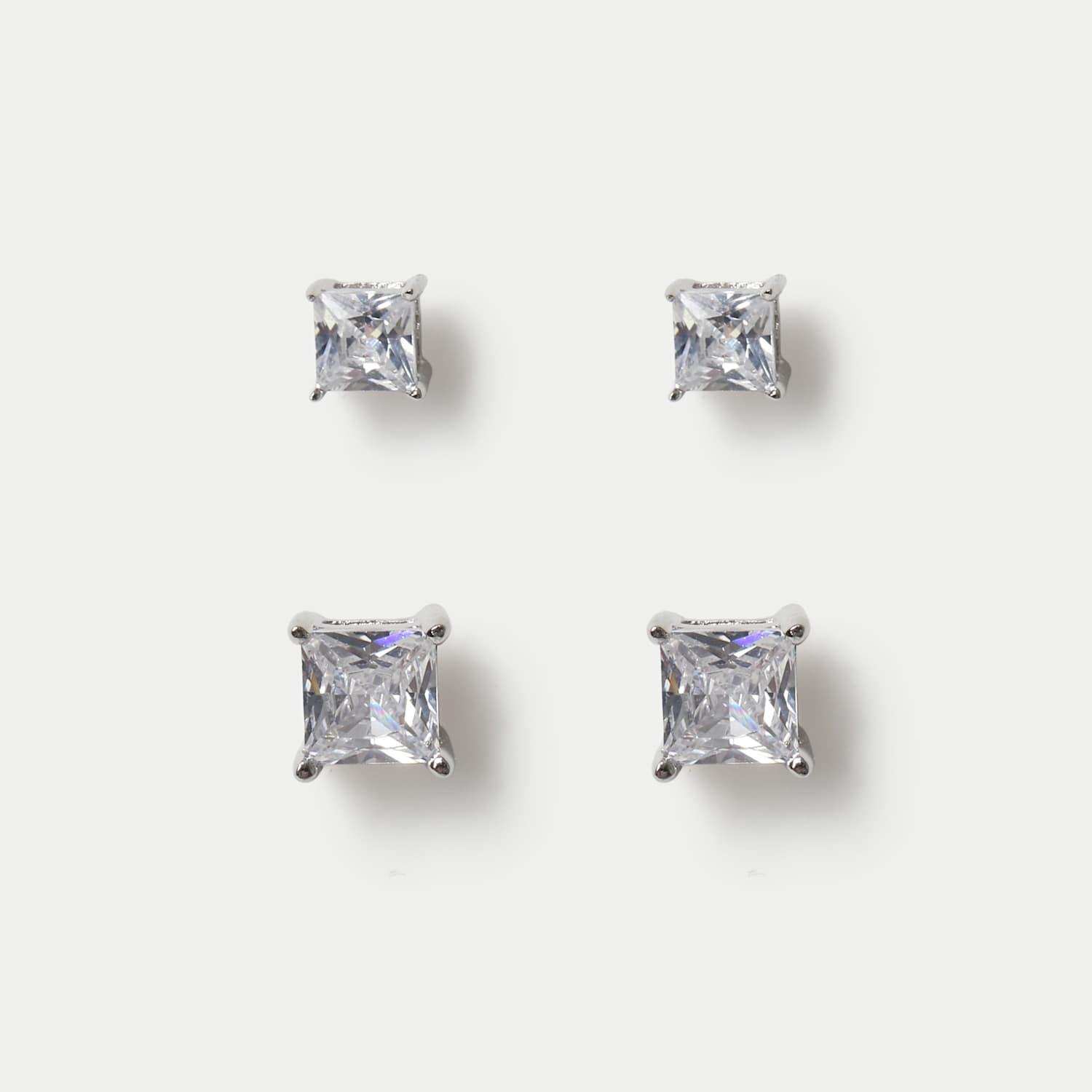 M&S Girls Square Cubic Zirconia Earrings - Silver