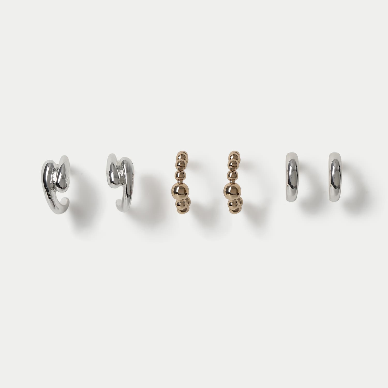 M&S Women's 3 Pack Bobble Swirl Hoop Earrings - Silver Mix