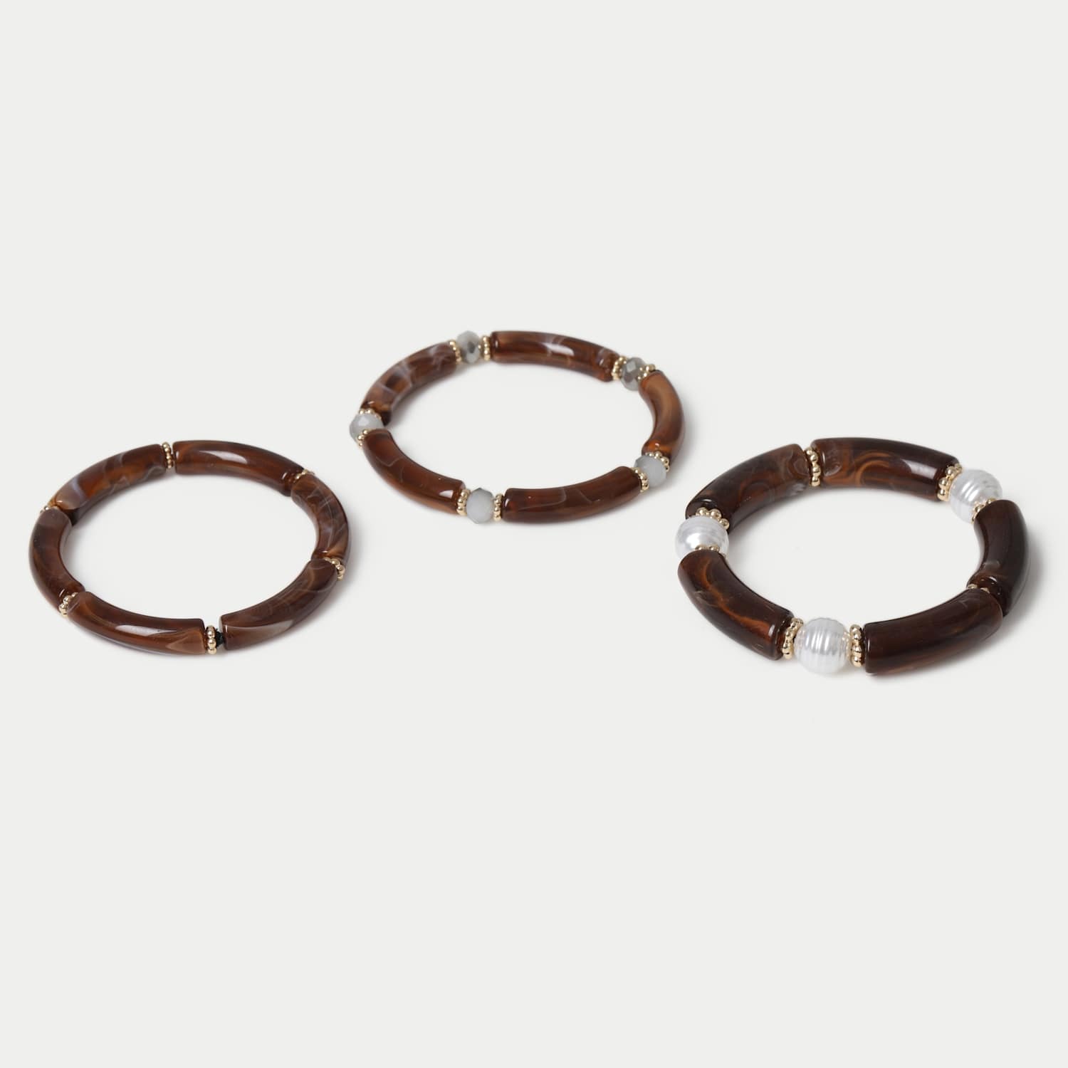 M&S Women's 3 Pack Resin Beads Bracelets - Brown Mix