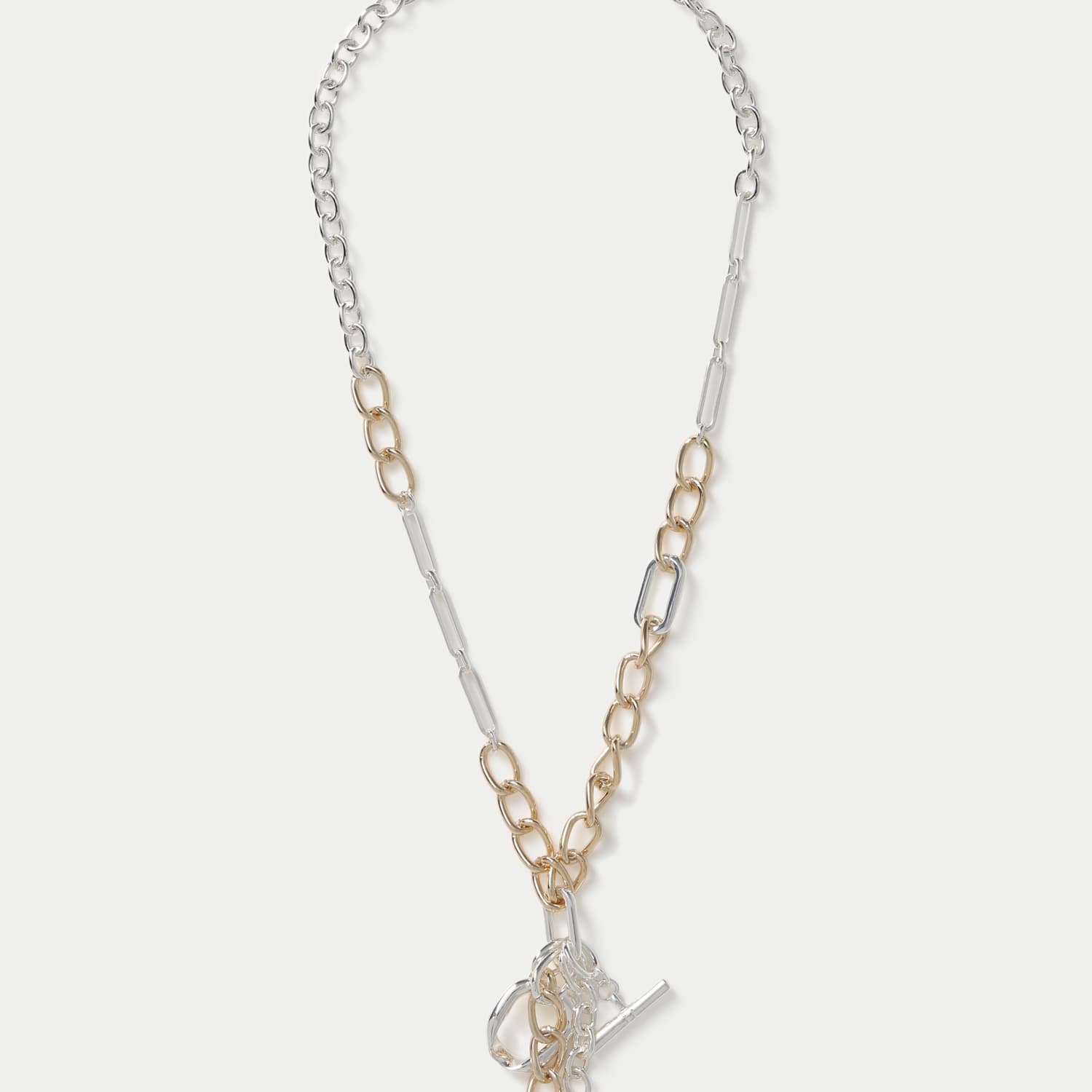 M&S Women's Mixed Metal T-Bar Charm Necklace - Silver Mix