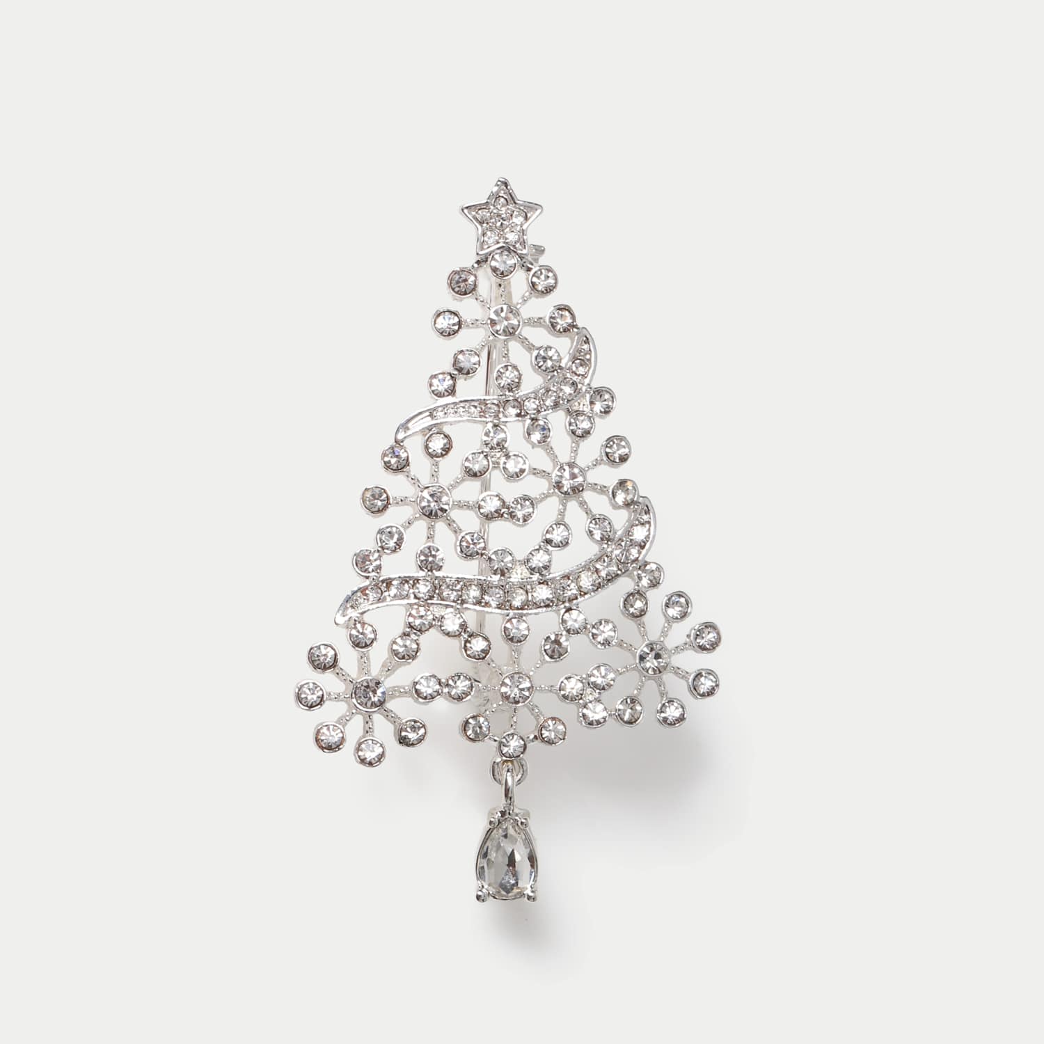 Women's Christmas Crystal Tree Brooch - Silver - Available at M&S