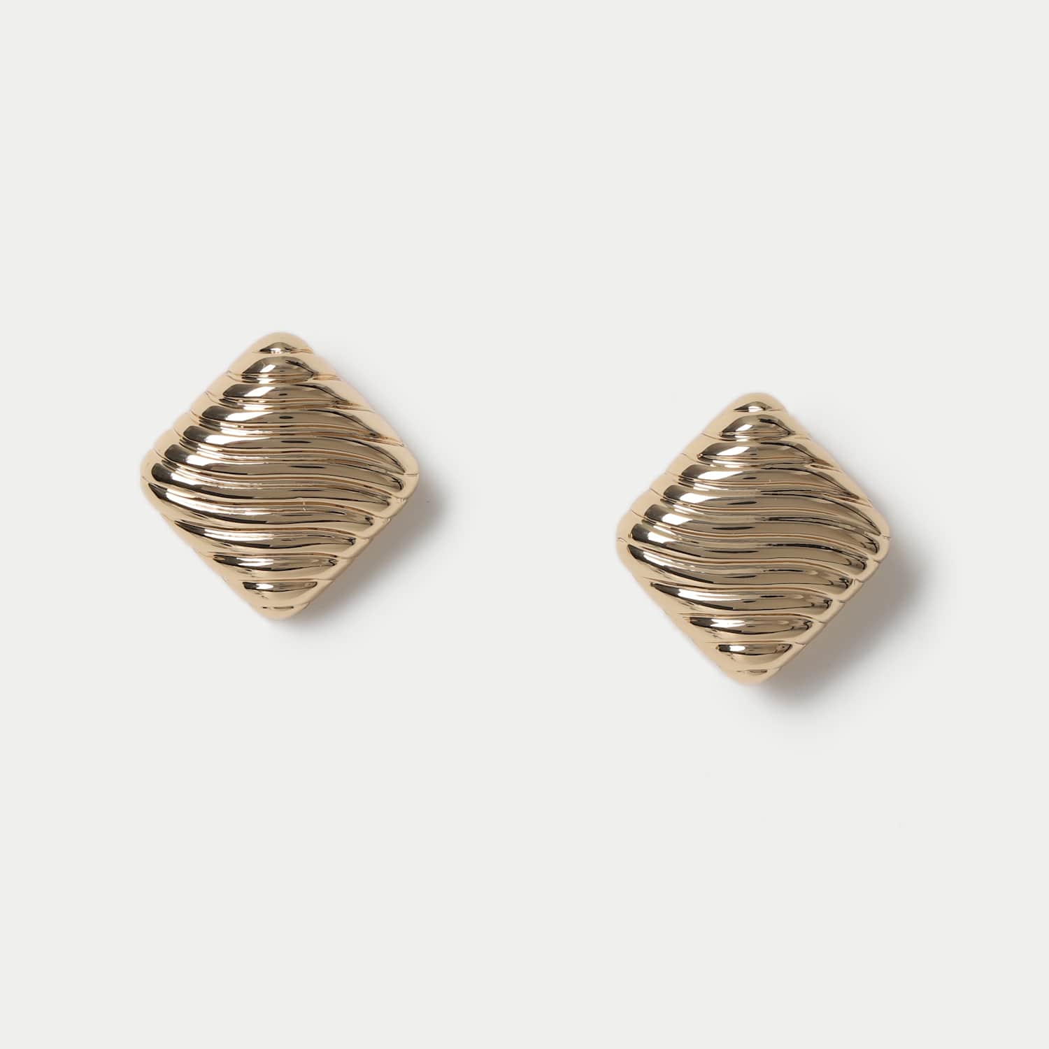 M&S Women's Gold Tone Texture Square Earrings