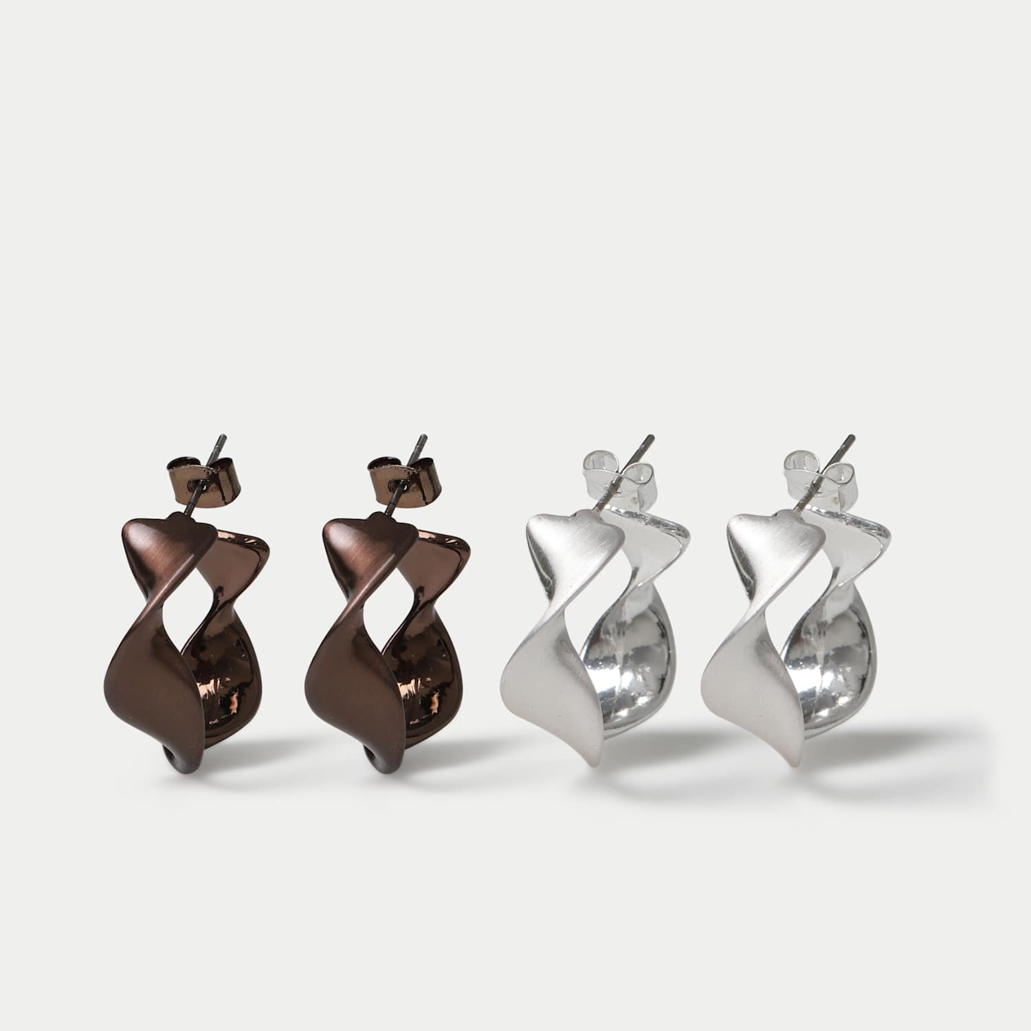 M&S Women's 2 Pack Brushed Twist Hoop Earrings - Silver Mix