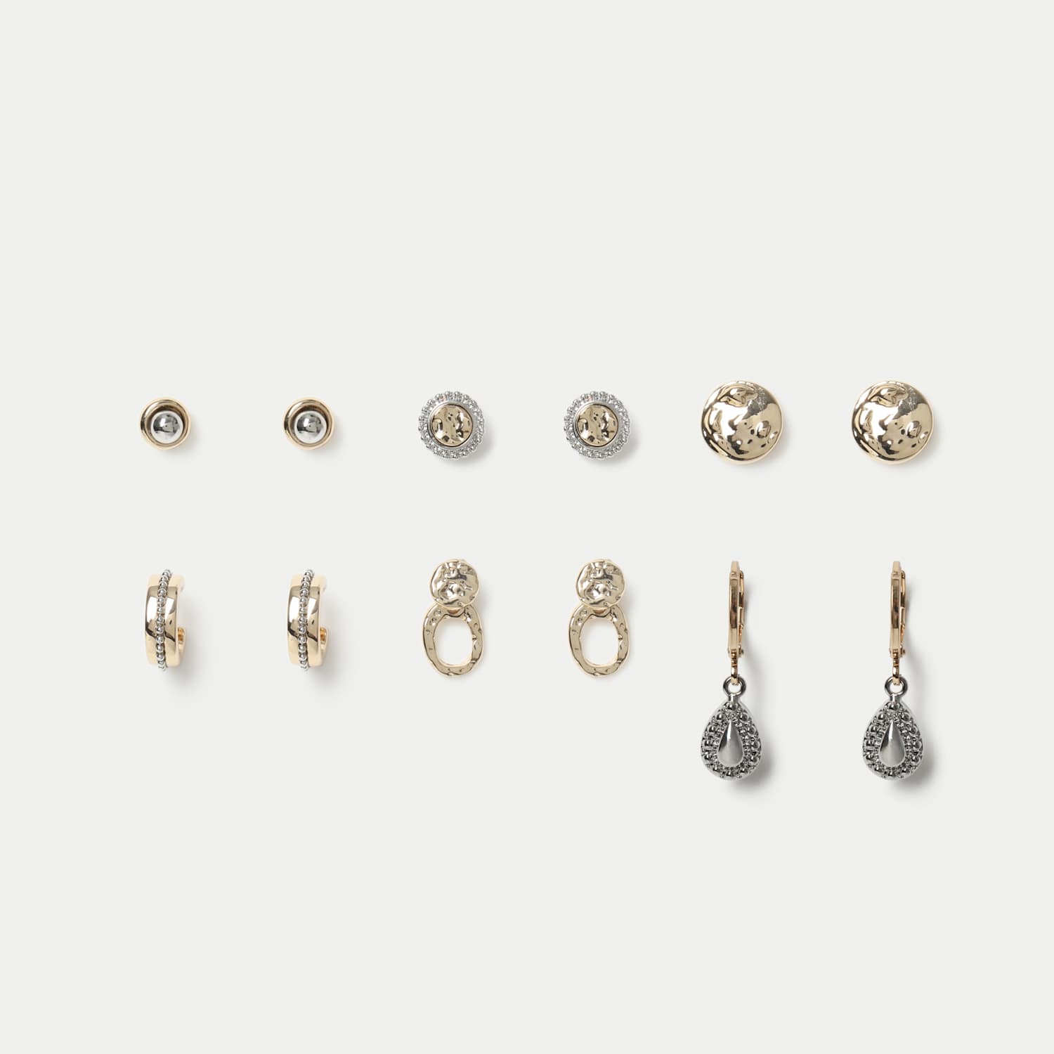 Women's Per Una 6 Pack Mixed Metal Stud Earrings - Gold Mix