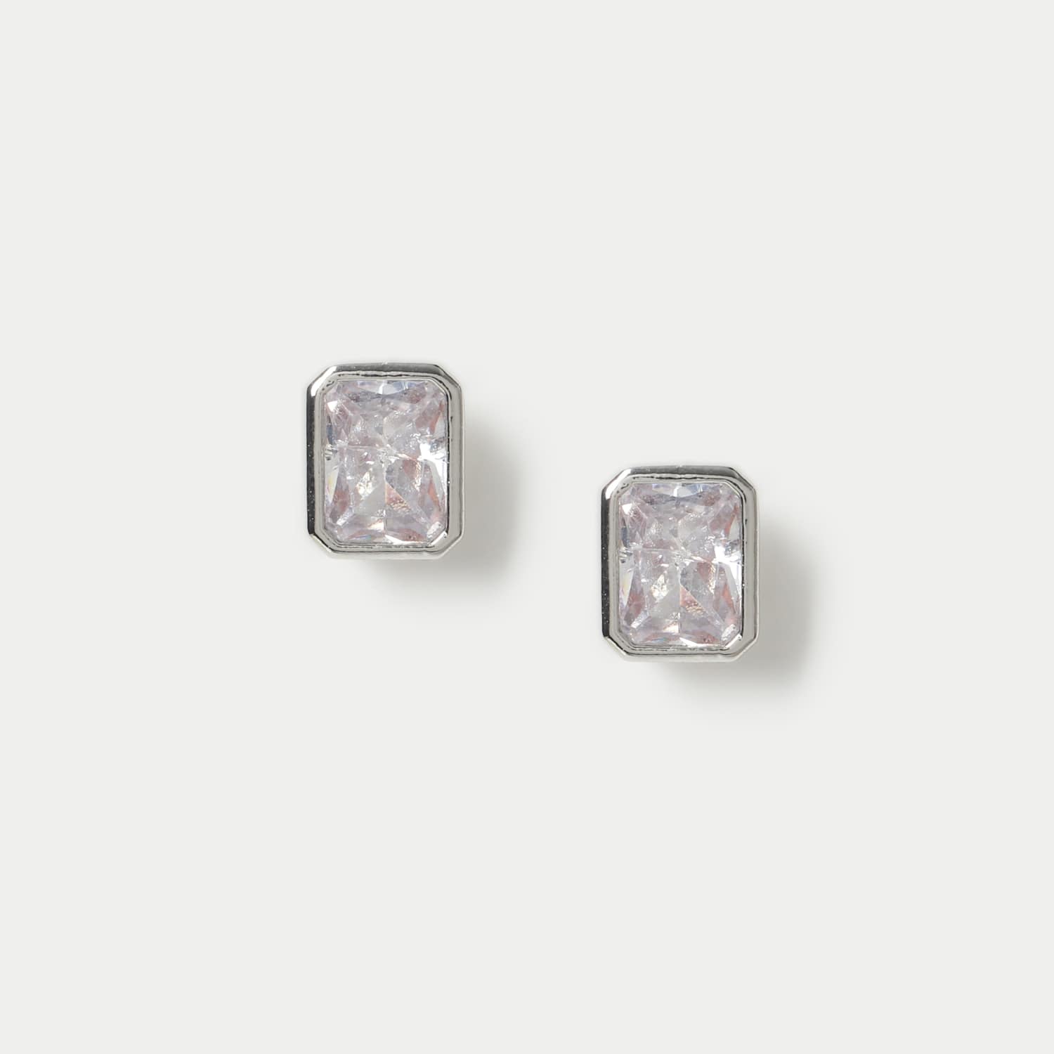M&S Women's Platinum Plated Rectangle Stud Earrings - Silver