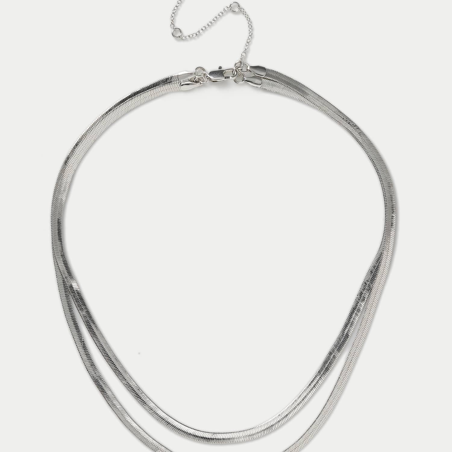 M&S Women's Platinum Snakechain Layer Necklace - Silver