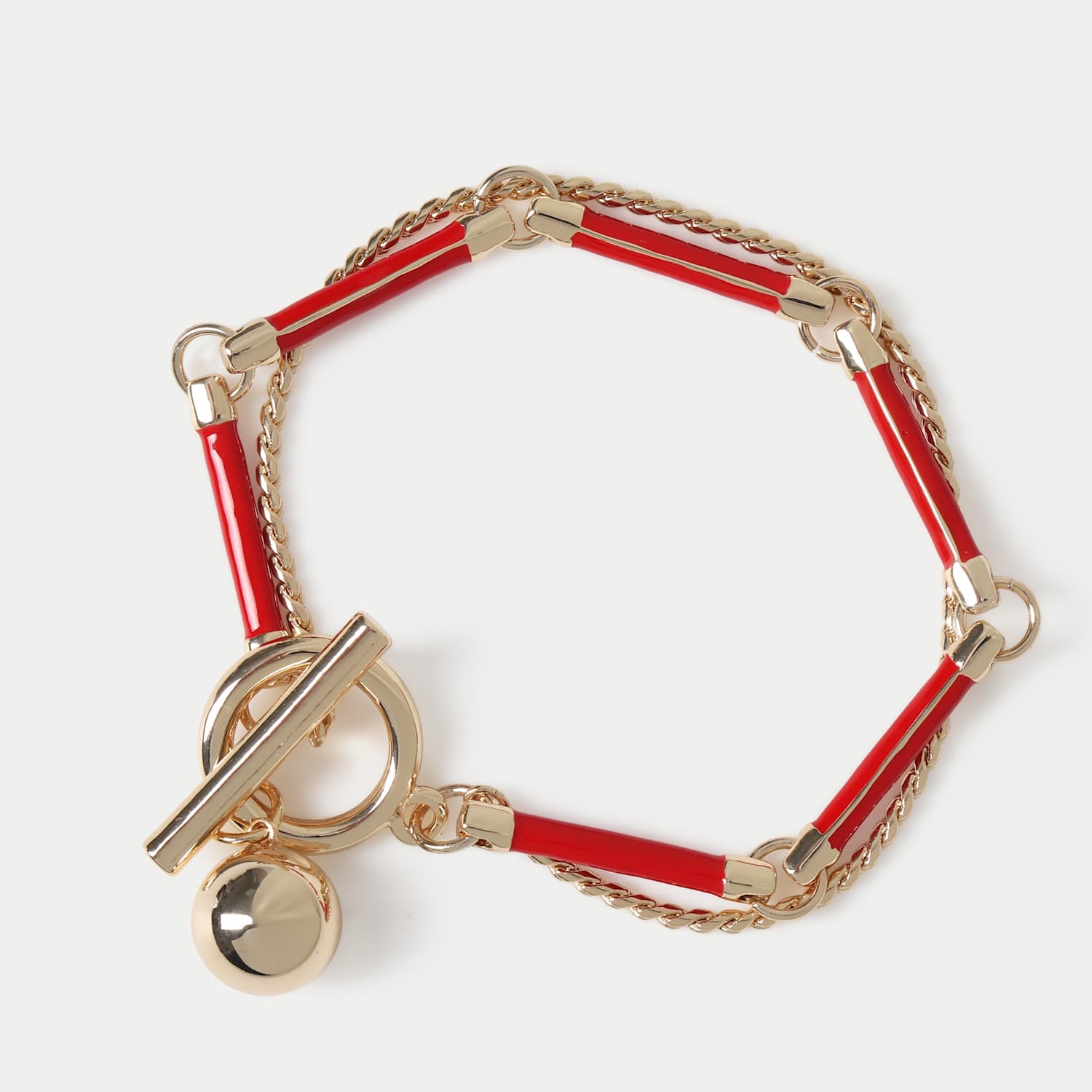 M&S Women's Red Cylinder T Bar Wristwear - Red Mix