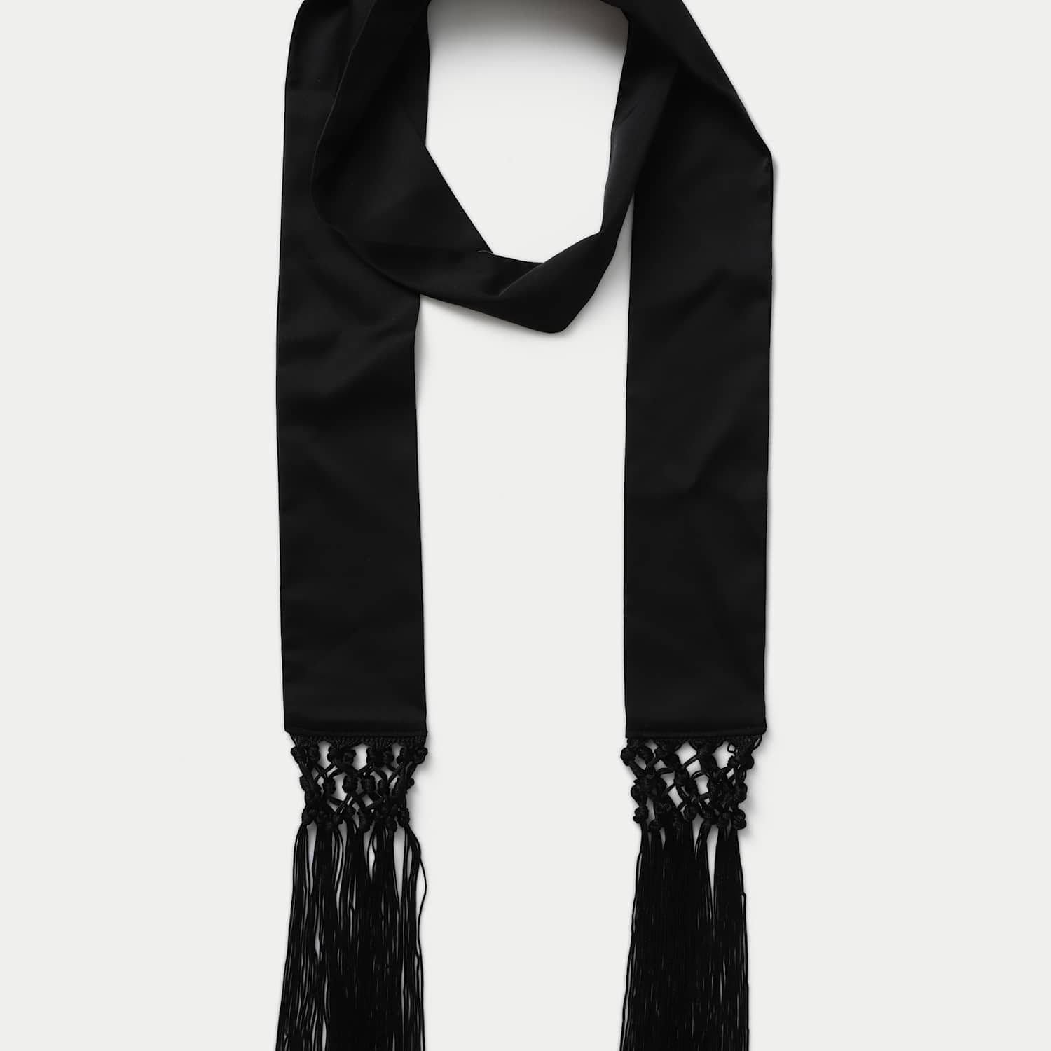 M&S Women's Black Tuxedo Tassel Skinny Scarf