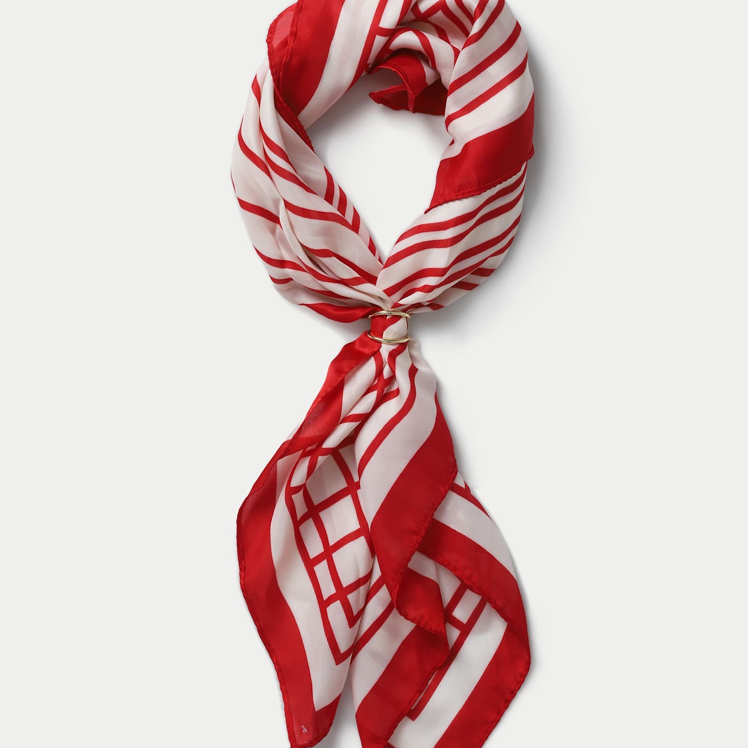 M&S Women's Satin Toggle Red Stripe Scarf - Red Mix
