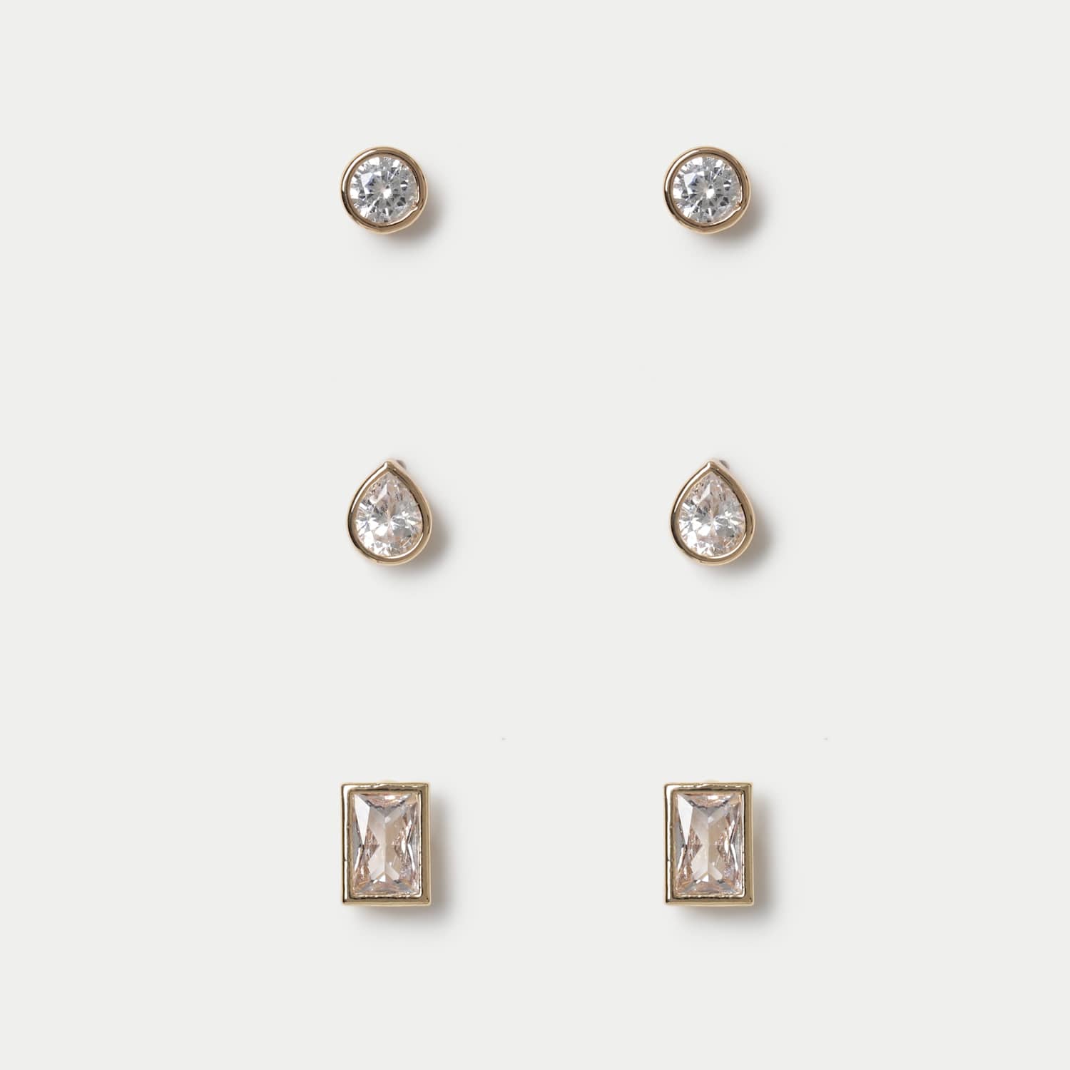 Autograph Women's 14ct Gold Plated Shape CZ Earring Pack - Clear