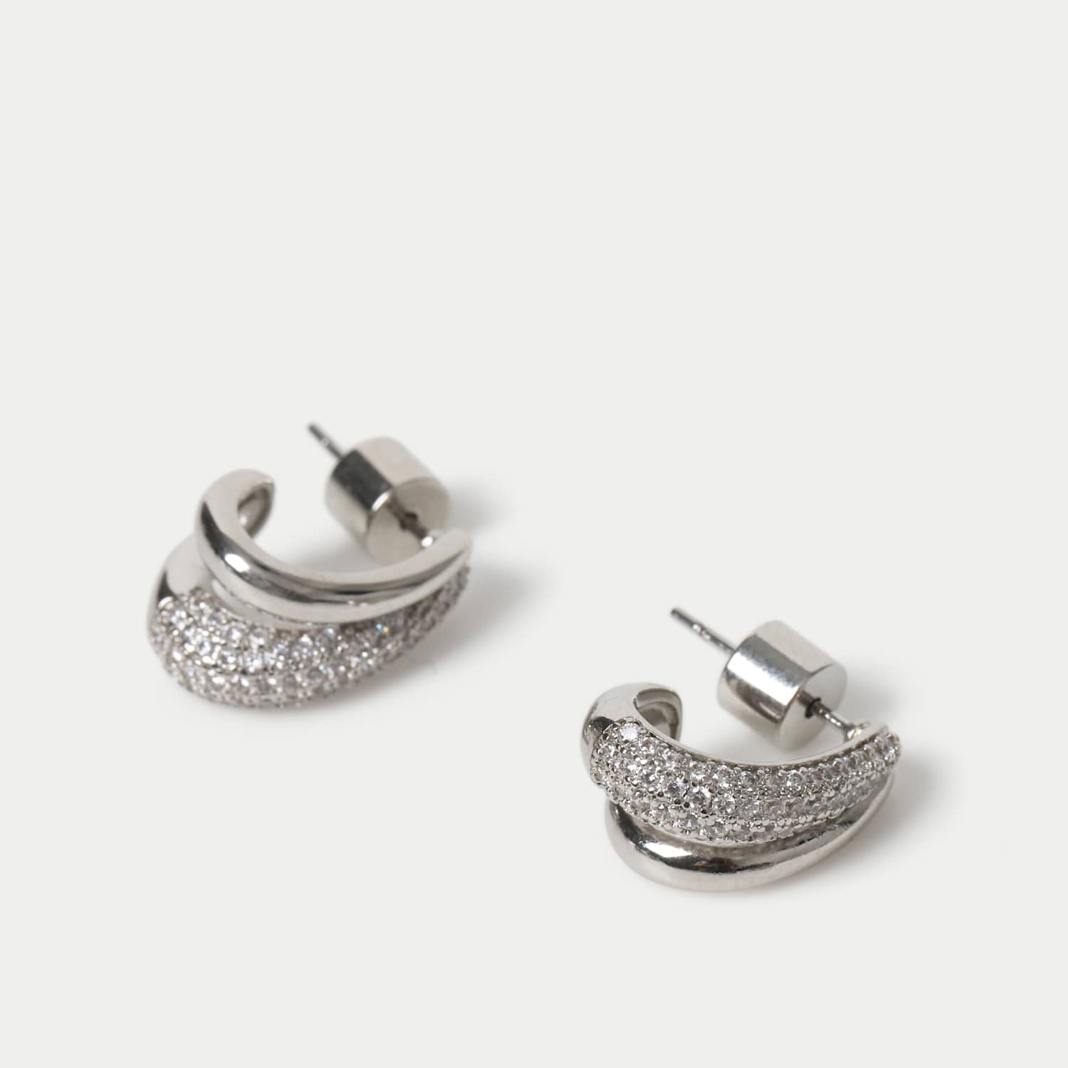M&S Women's Platinum Plated Double Hoop Earring - Silver