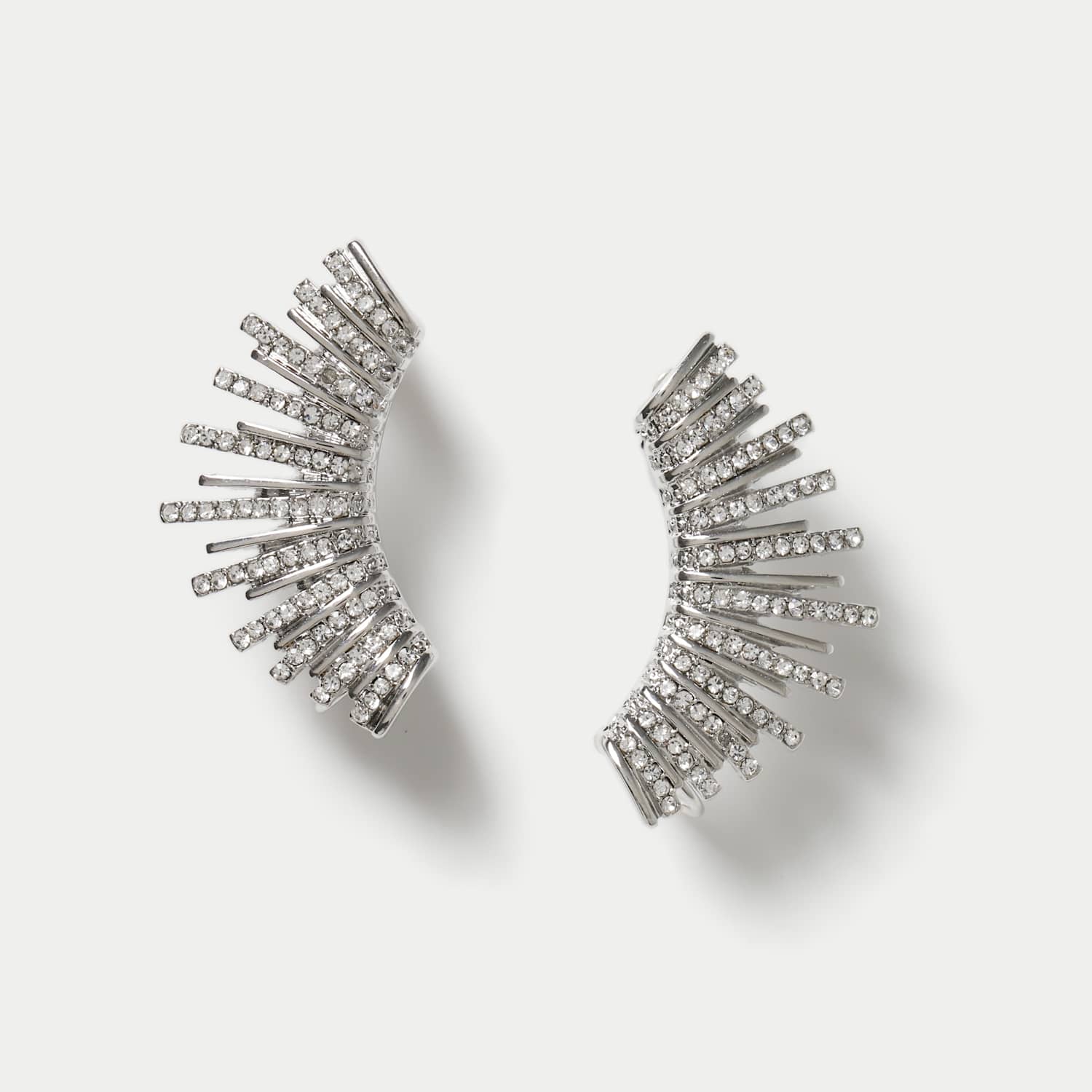 M&S Women's Rhodium Crystal Climber Ear Cuffs - Silver