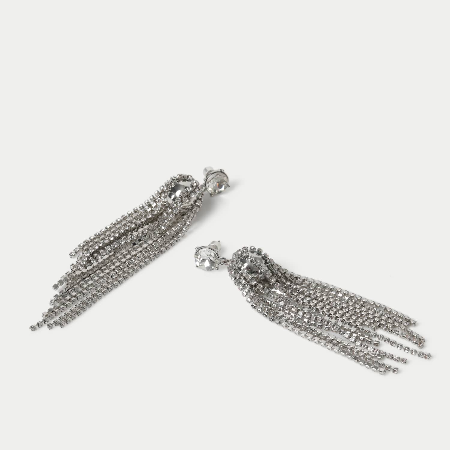 M&S Women's Mega Crystal Tassel Earrings - Silver
