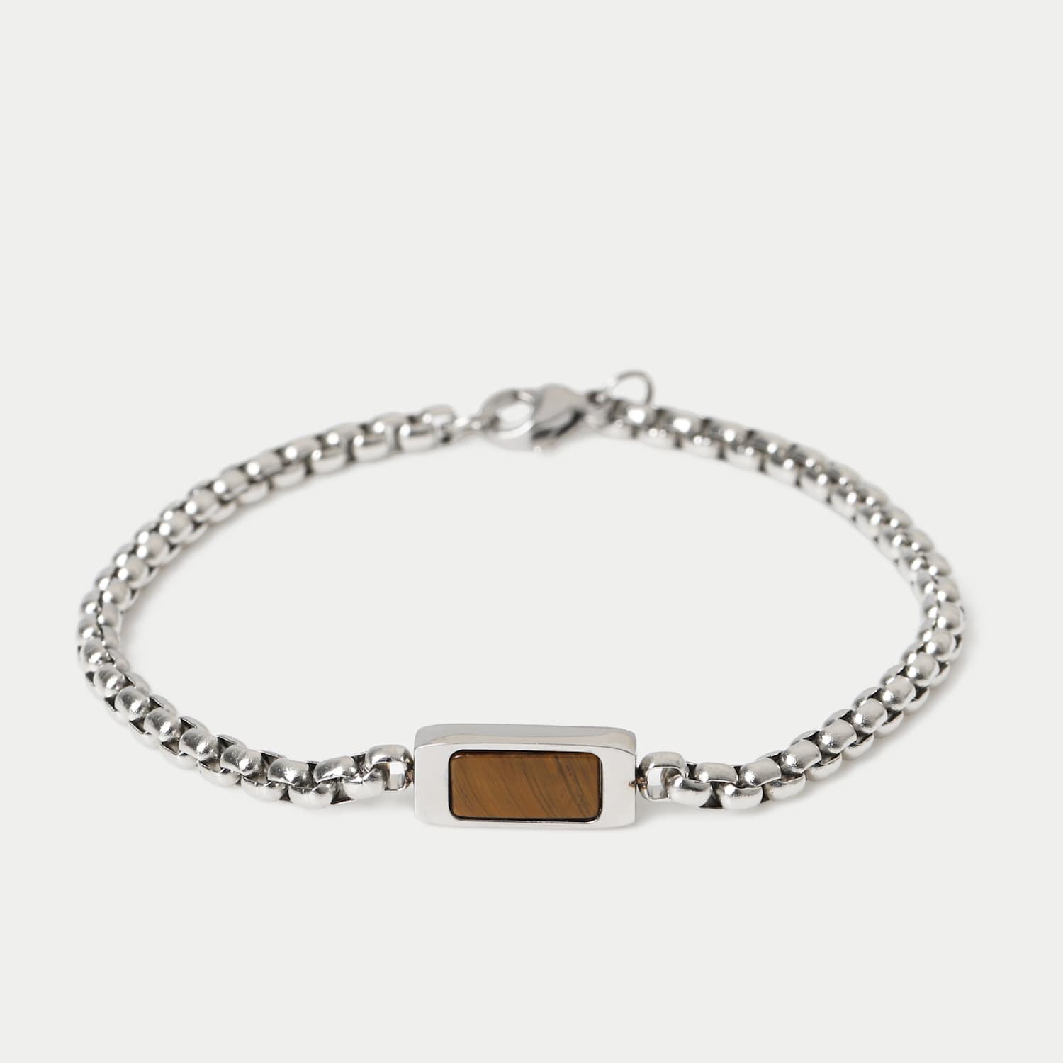 M&S Men's Stainless Tigers Eye Bracelet - Silver