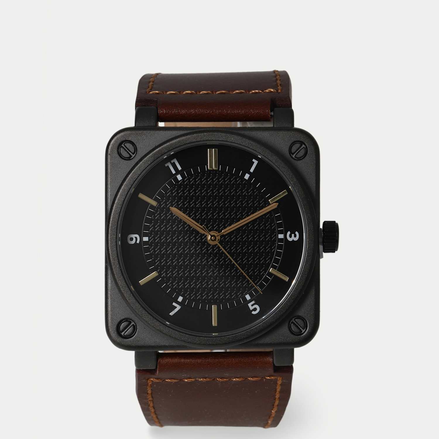 M&S Brown Leather Square Watch - for Men
