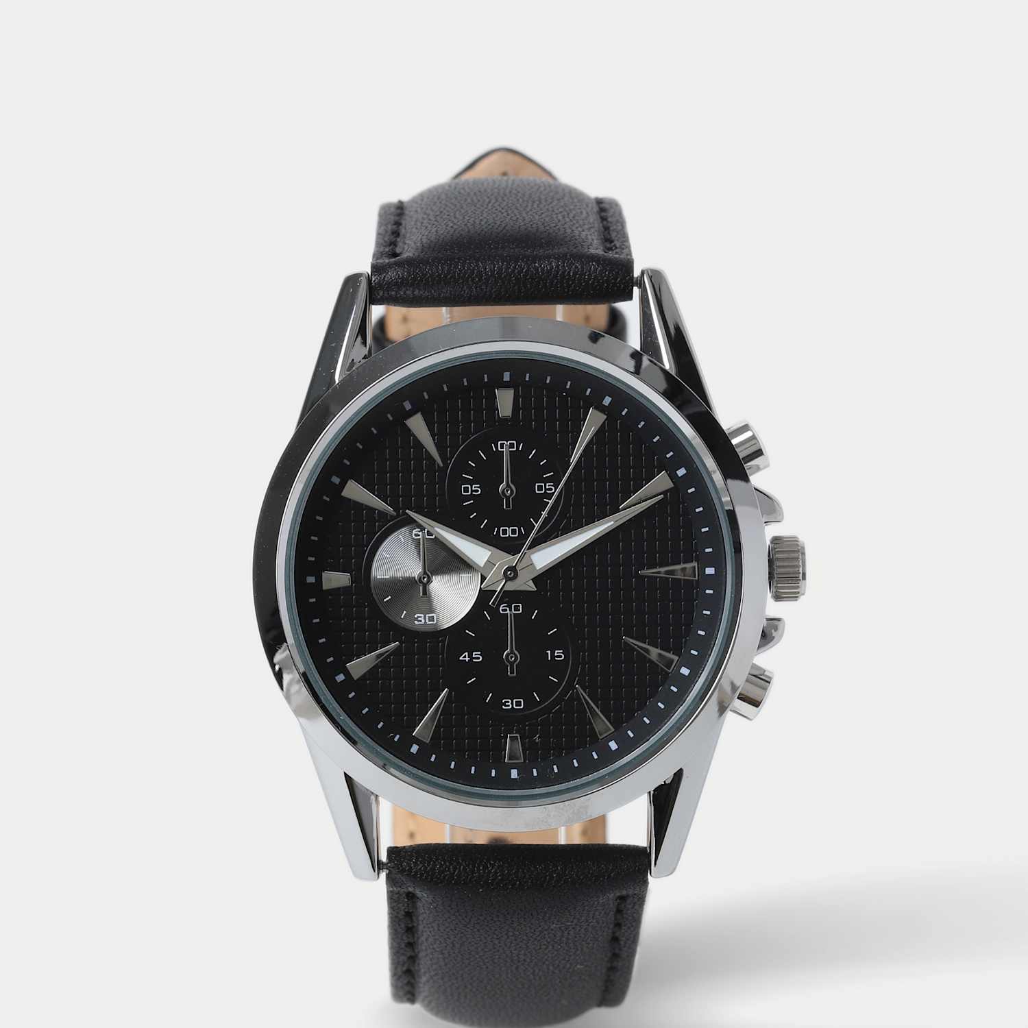 M&S Baton Dial Leather Watch - Black - for Men