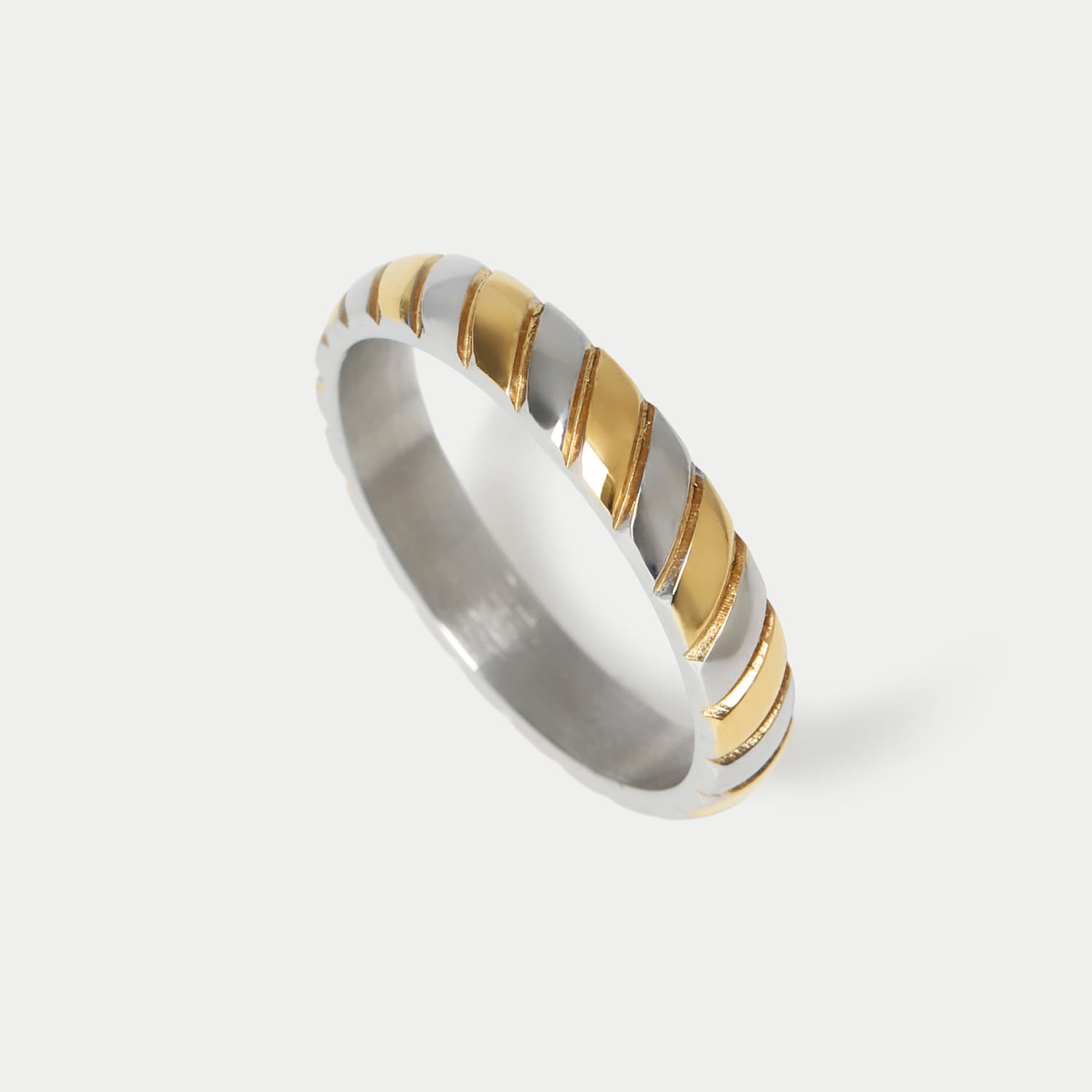 M&S Men's Mixed Metal Band Ring - L - Metallic