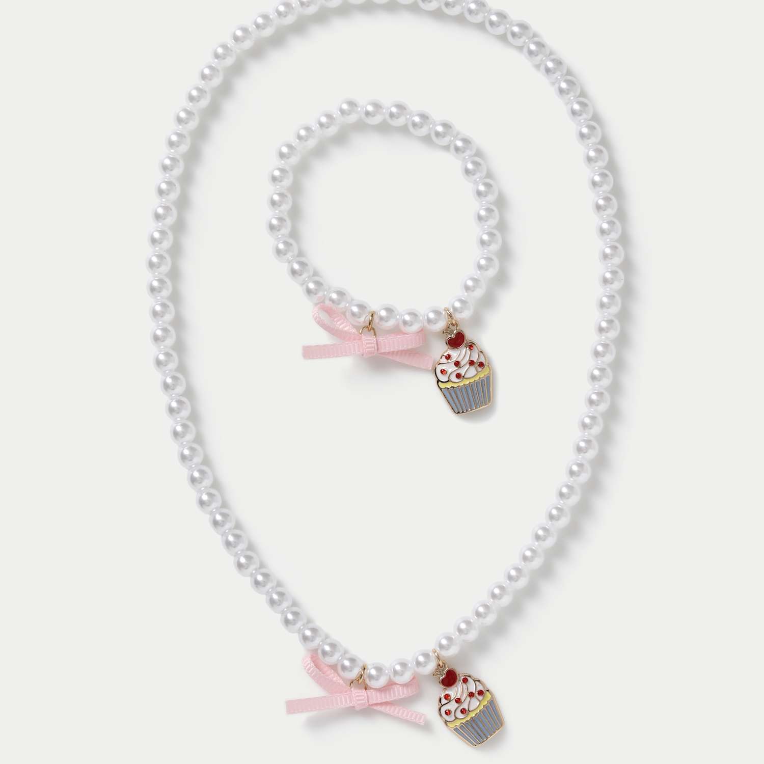 M&S Girls Pearl Cupcake Neck and Wristwear Pack - White Mix