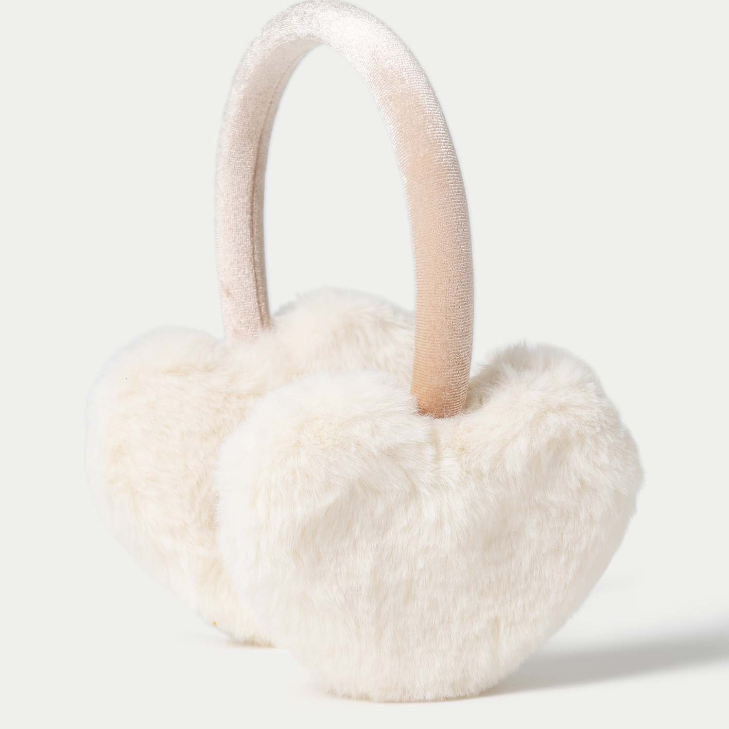 M&S Girls Ivory Faux Fur Heart Shaped Earmuffs - S-M - Cream