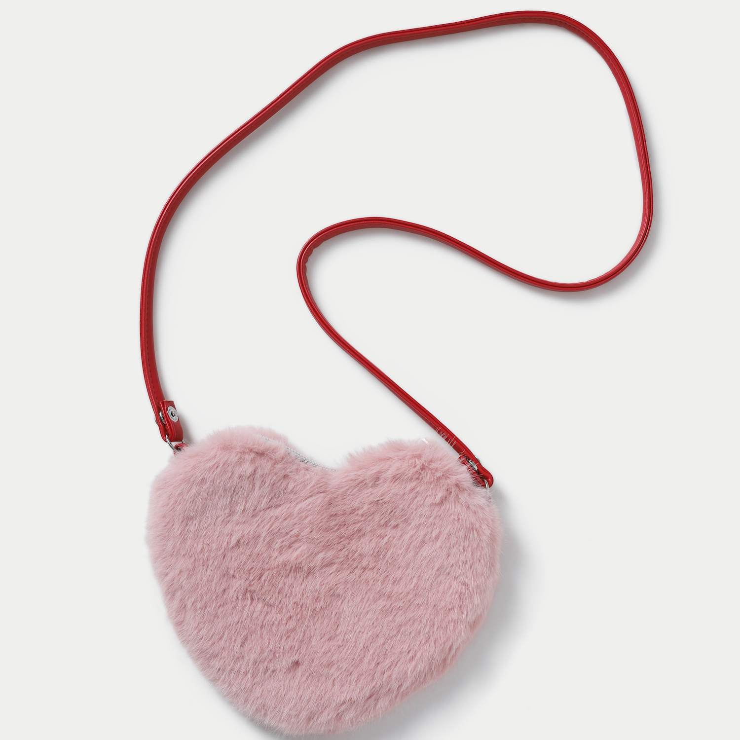 M&S Girls Pink Fur Heart Crossbody Bag - Pink Mix