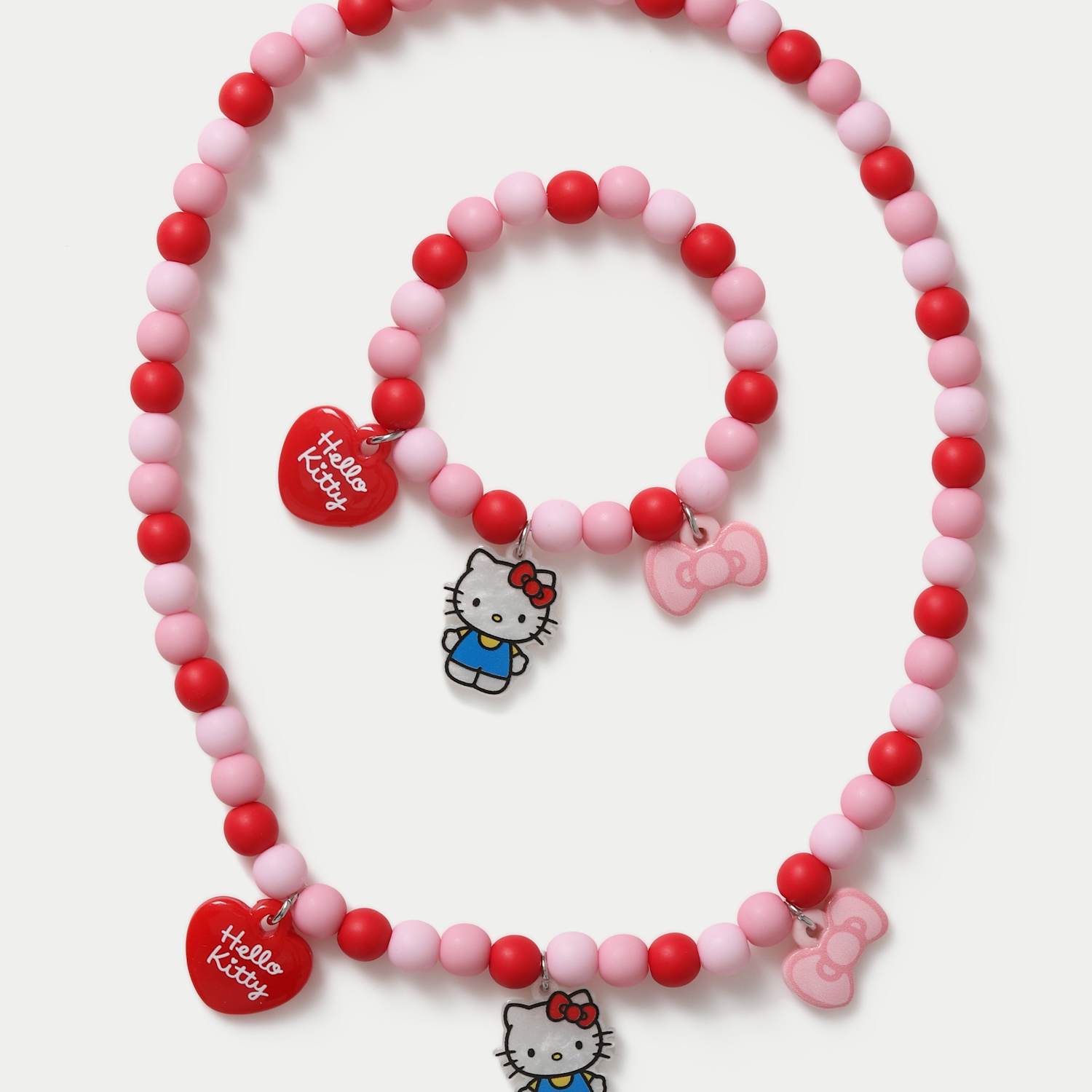 M&S Girls Hello Kitty Charm Necklace and Bracelet - Pink Mix