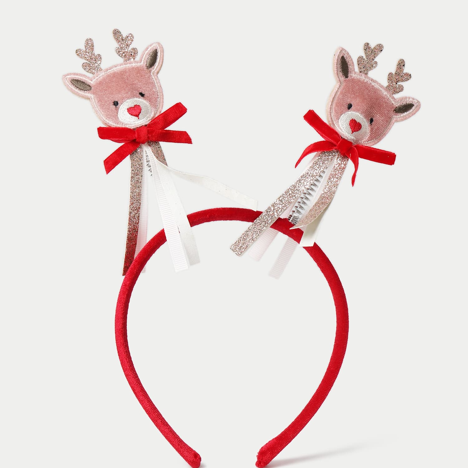 M&S Girls Christmas Reindeer Bopper Headband - Red Mix