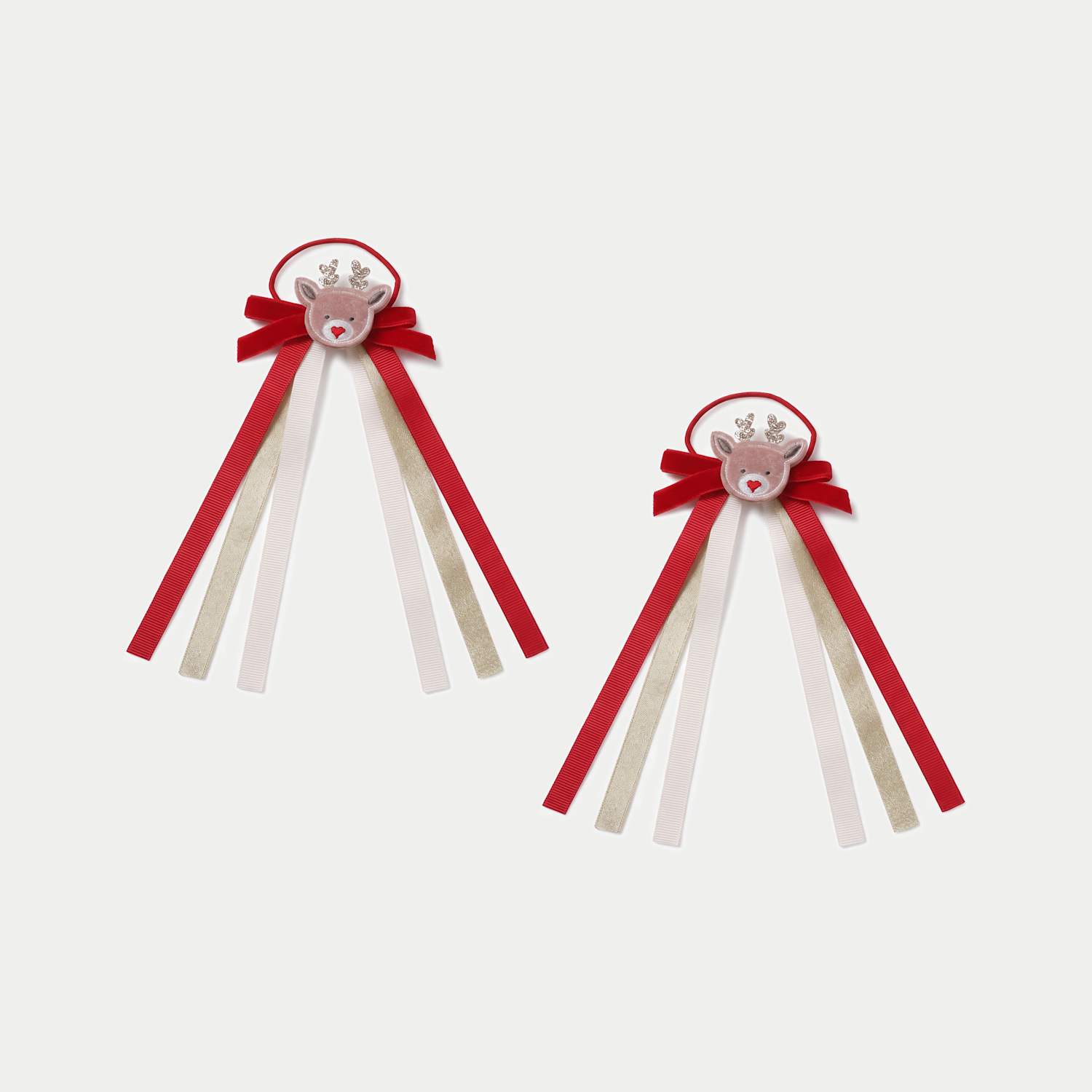 M&S Girls Christmas Reindeer Ribbon Ponios - Red Mix
