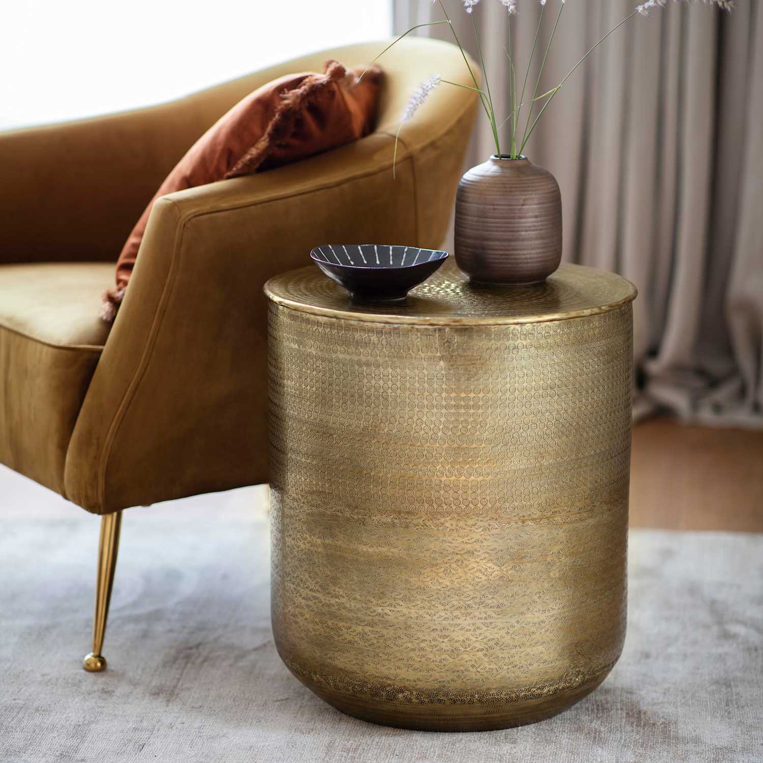 Gallery Direct Ashta Metal Round Side Table - Brown Mix - Available at M&S