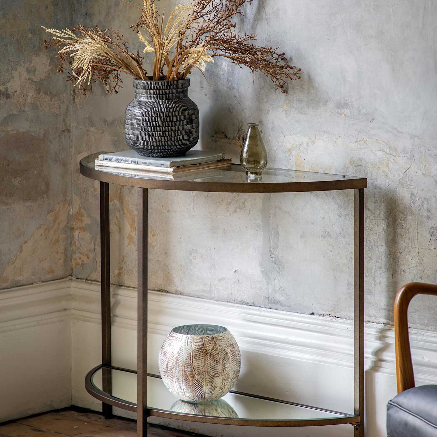 Gallery Direct Hudson Metal & Glass Console Table - Brown Mix - Available at M&S