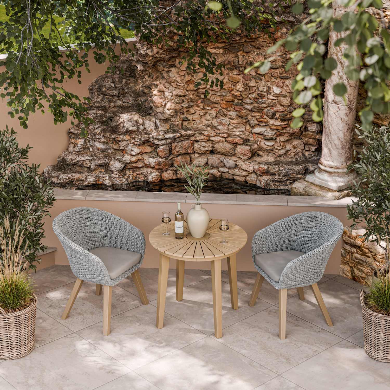 Royalcraft Roma 80cm Round Sol Bistro Set - Grey Mix - Available at M&S