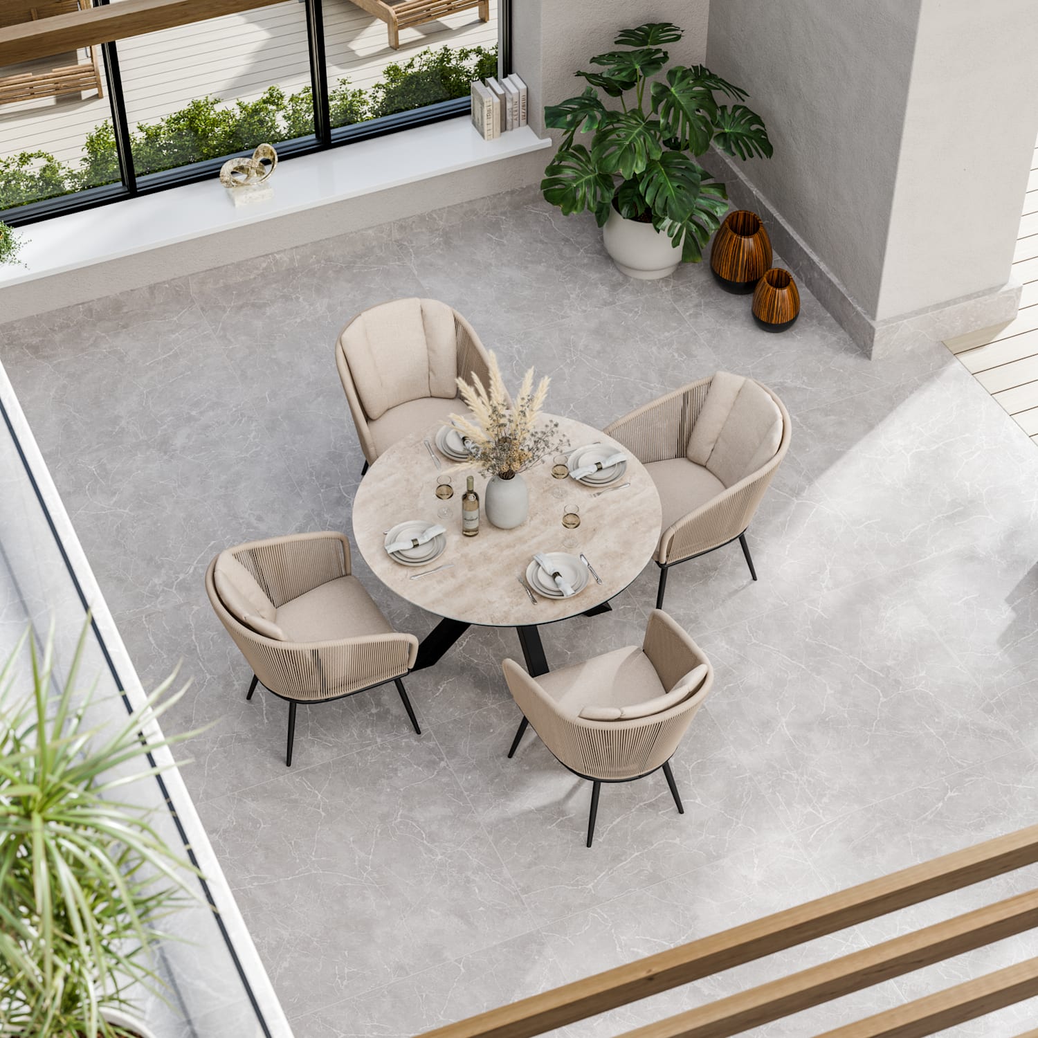 Royalcraft Bali 4 Seater Dining Set - Beige Mix - Available at M&S