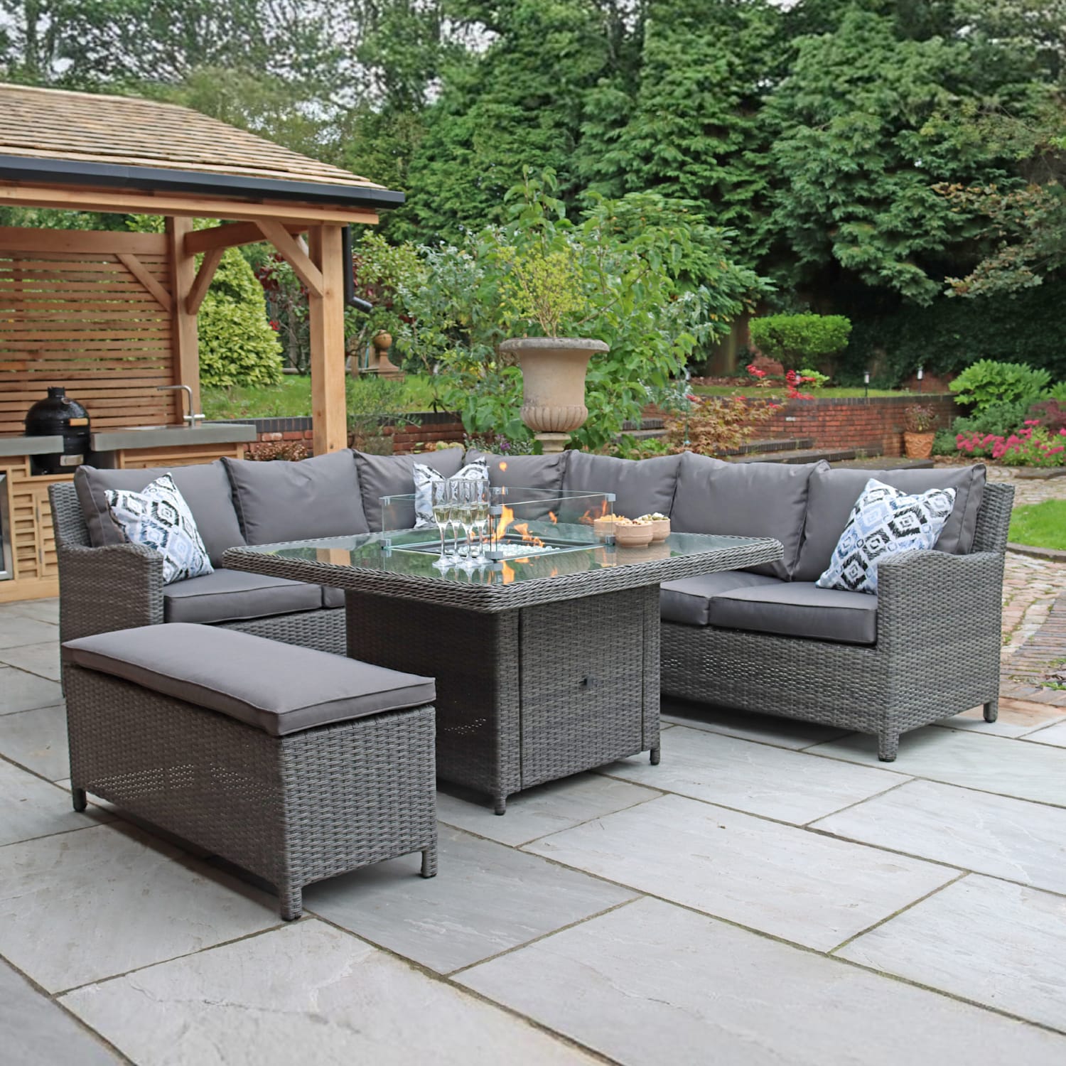 Royalcraft Paris Deluxe Firepit Dining Set - Grey - Available at M&S