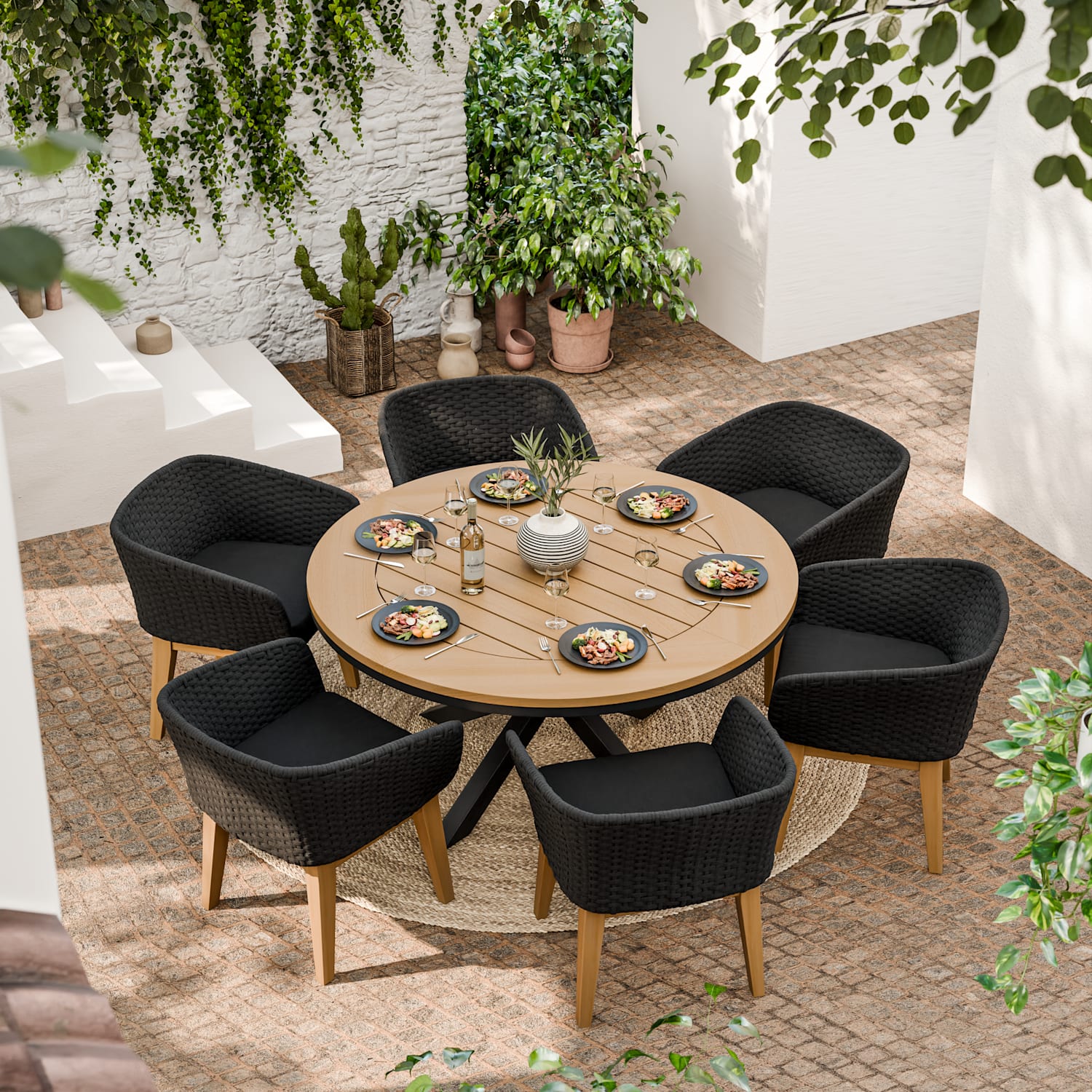 Royalcraft Tuscany 6 Seater Dining Set - Black Mix - Available at M&S