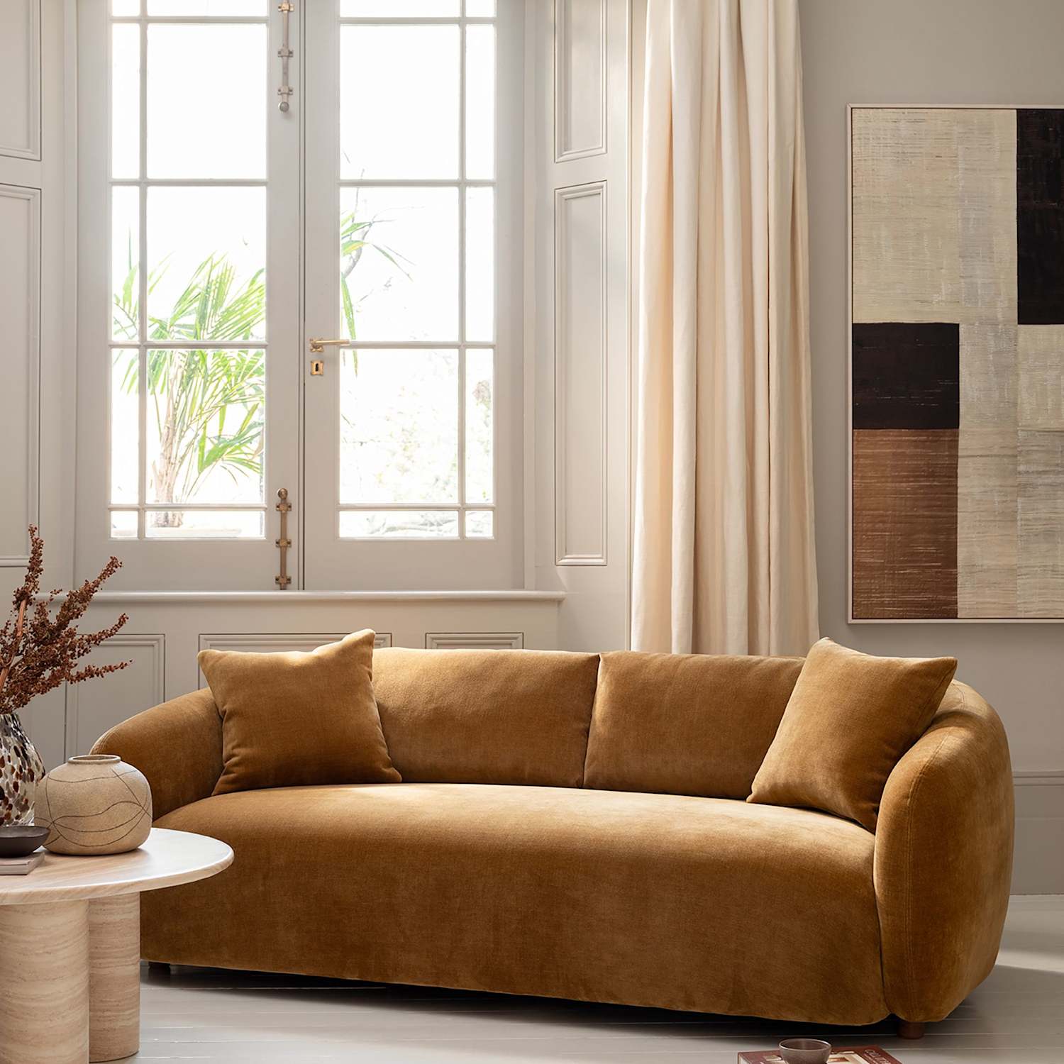 Barker And Stonehouse Cocoon Chenille 2 Seater Curved Sofa - Yellow - Available at M&S