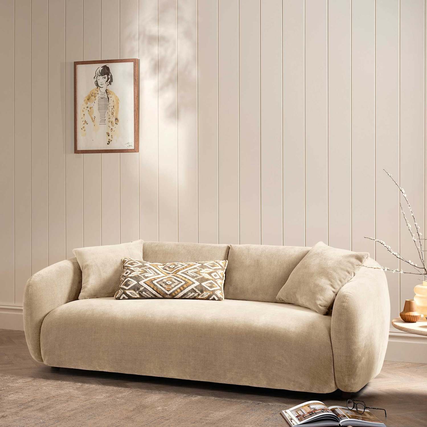 Barker And Stonehouse Cocoon Chenille 3 Seater Curved Sofa - Neutral - Available at M&S