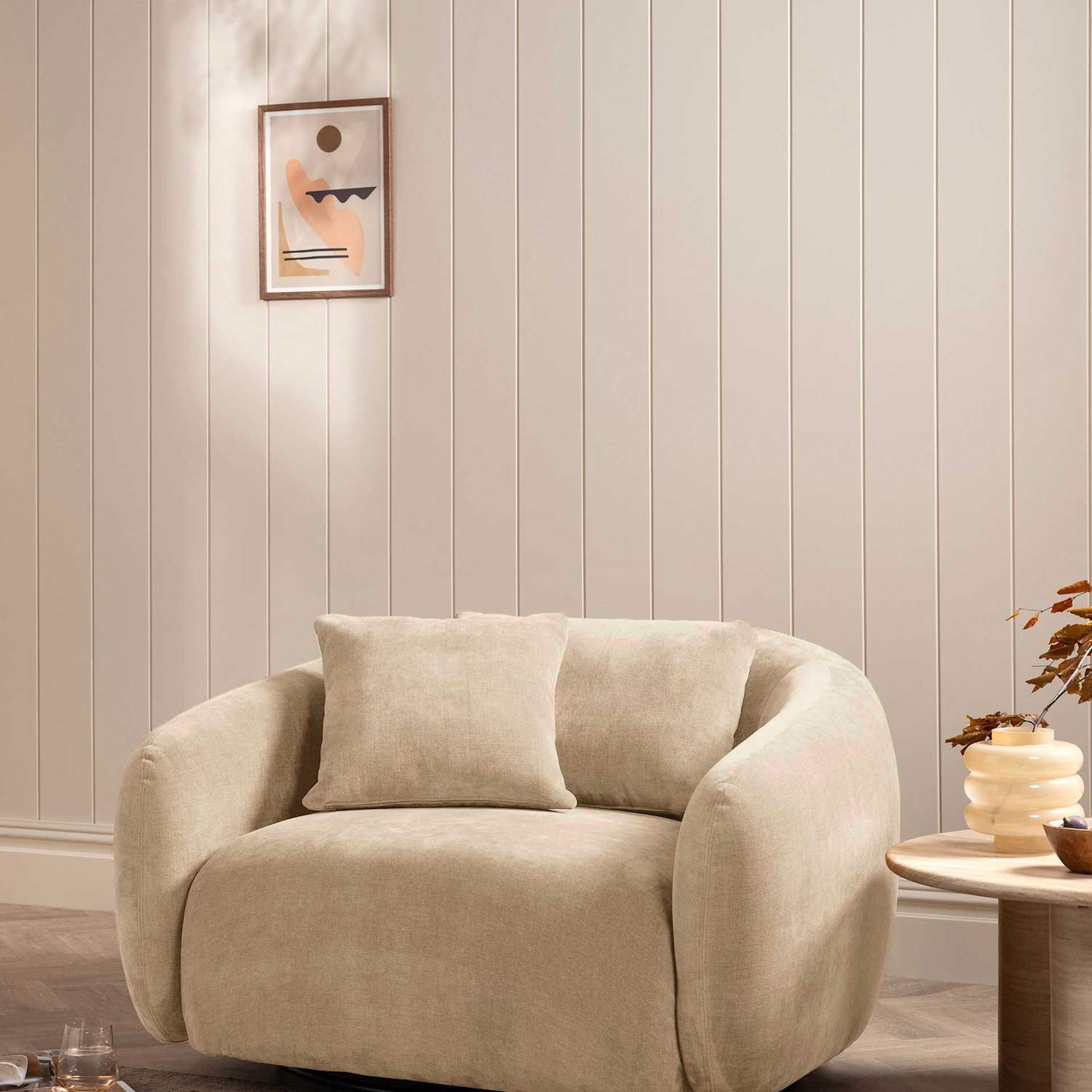 Barker And Stonehouse Cocoon Chenille Swivel Snuggle Chair - Neutral - Available at M&S