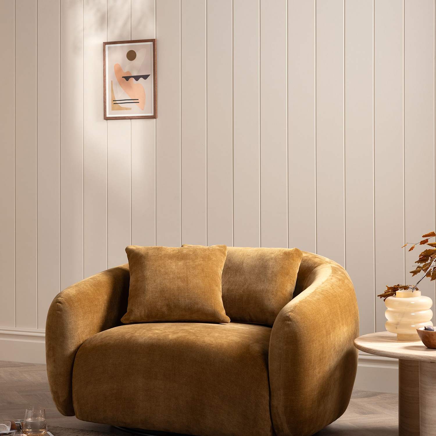 Barker And Stonehouse Cocoon Chenille Swivel Snuggle Chair - Yellow - Available at M&S