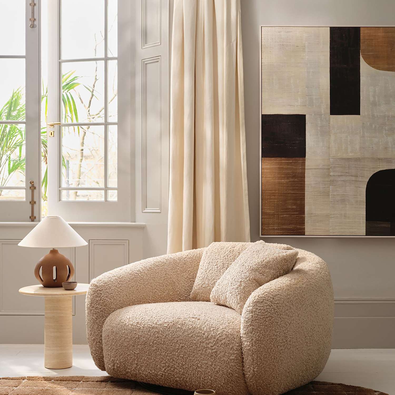 Barker And Stonehouse Cocoon Faux Sheepskin Swivel Snuggle Chair - Neutral - Available at M&S